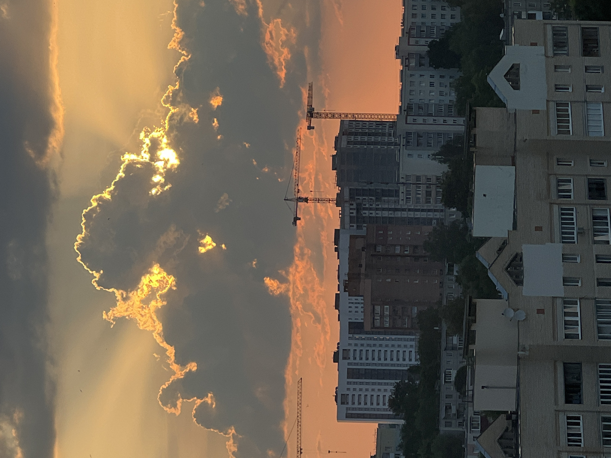 Dramatic summer sunset over Minsk, shot from multiple angles