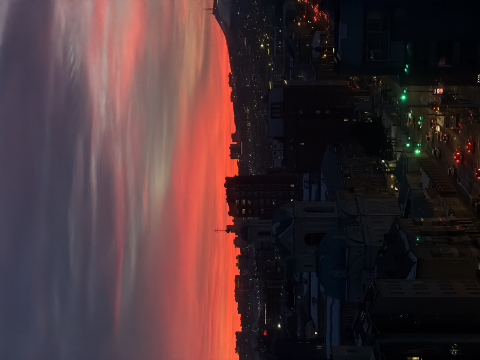 Dramatic sunrise or sunset colors captured over Krasnoyarsk