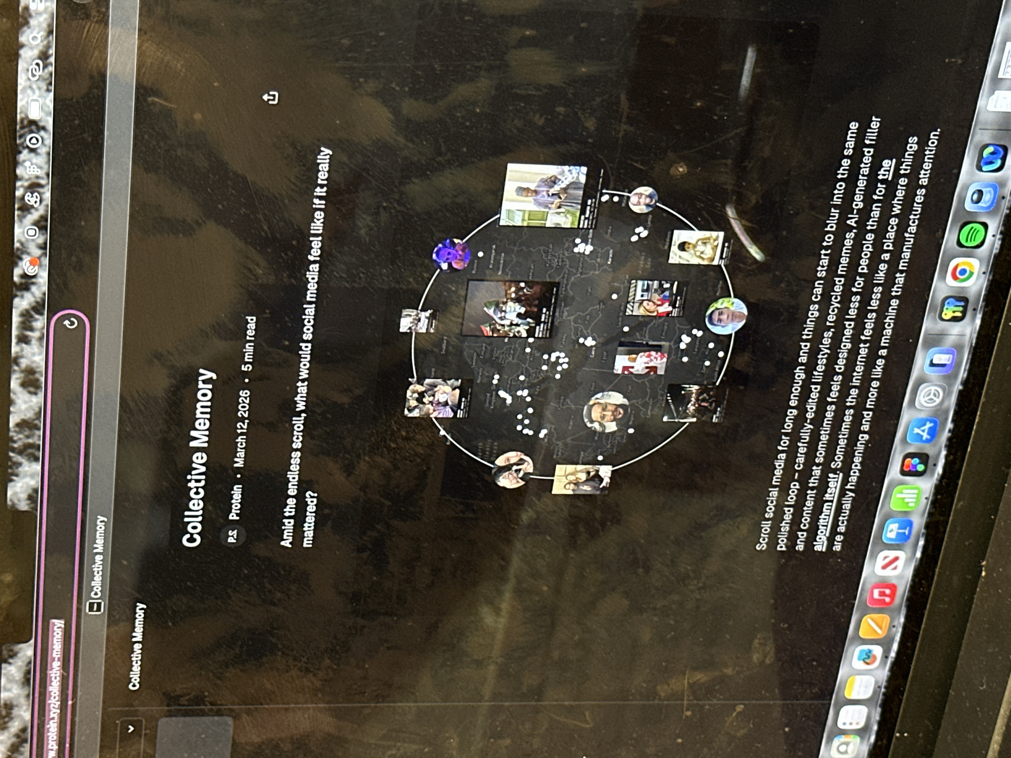 London resident captures dusty MacBook showing Collective Memory webpage
