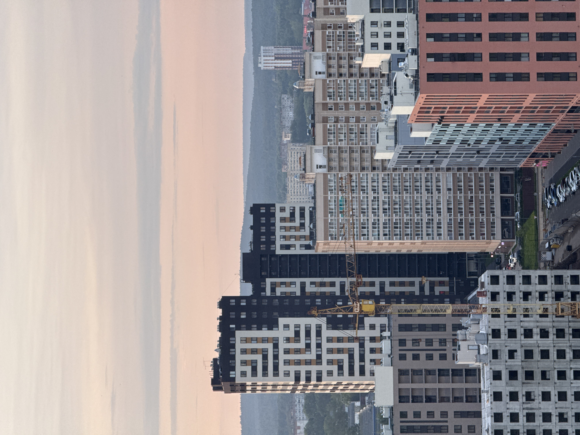 Foggy elevated views over Perm's outskirts and residential construction
