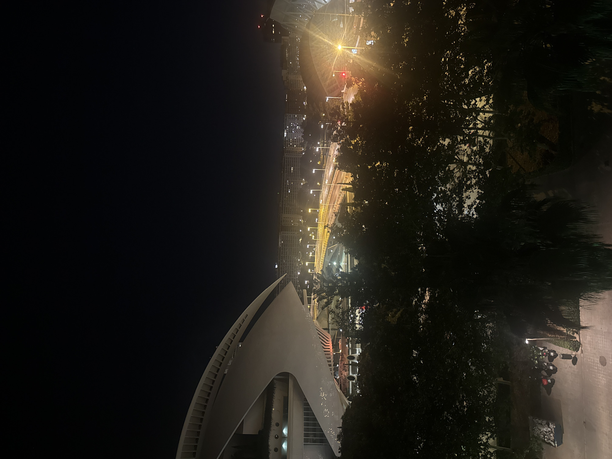 Valencia's Hemisfèric glows at night in late June
