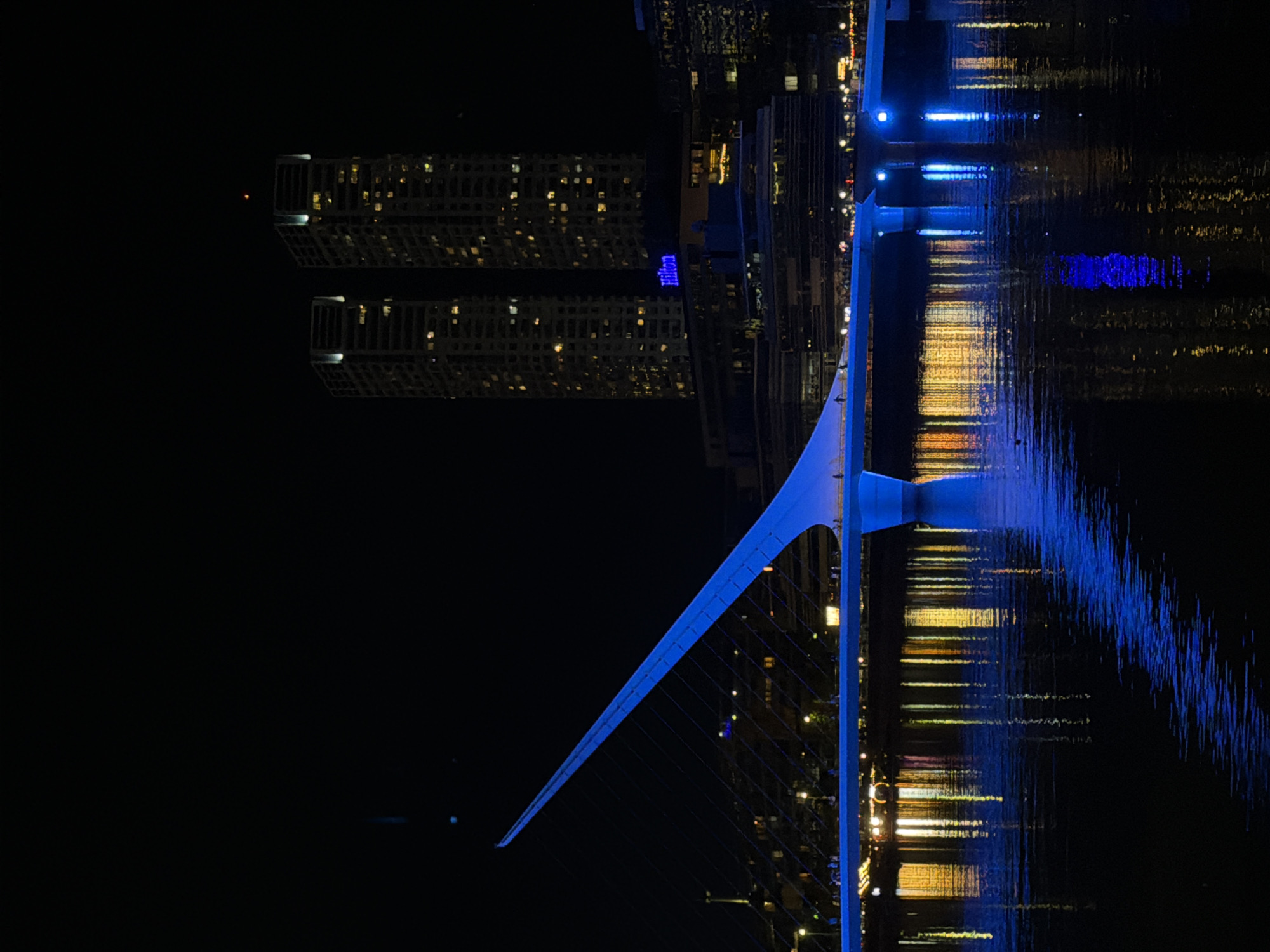 Night view of illuminated Puente de la Mujer bridge