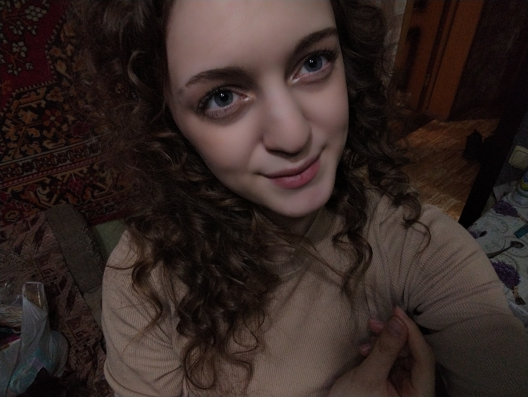 Woman takes selfie at home in Saratov