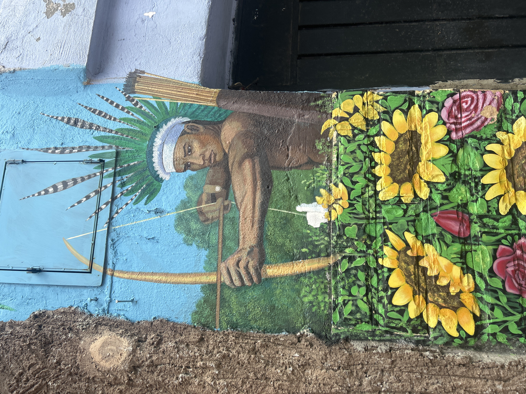 Atlixco's murals and colonial church facade up close