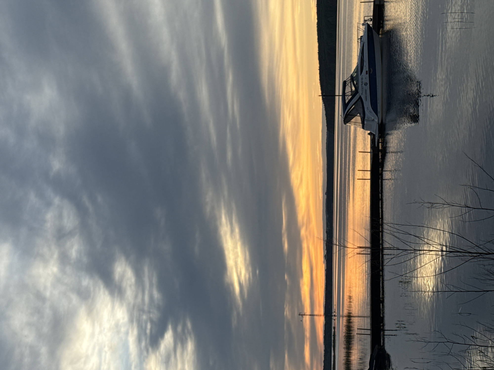Sunset captured along Kama River dock in Chaykovsky, Russia