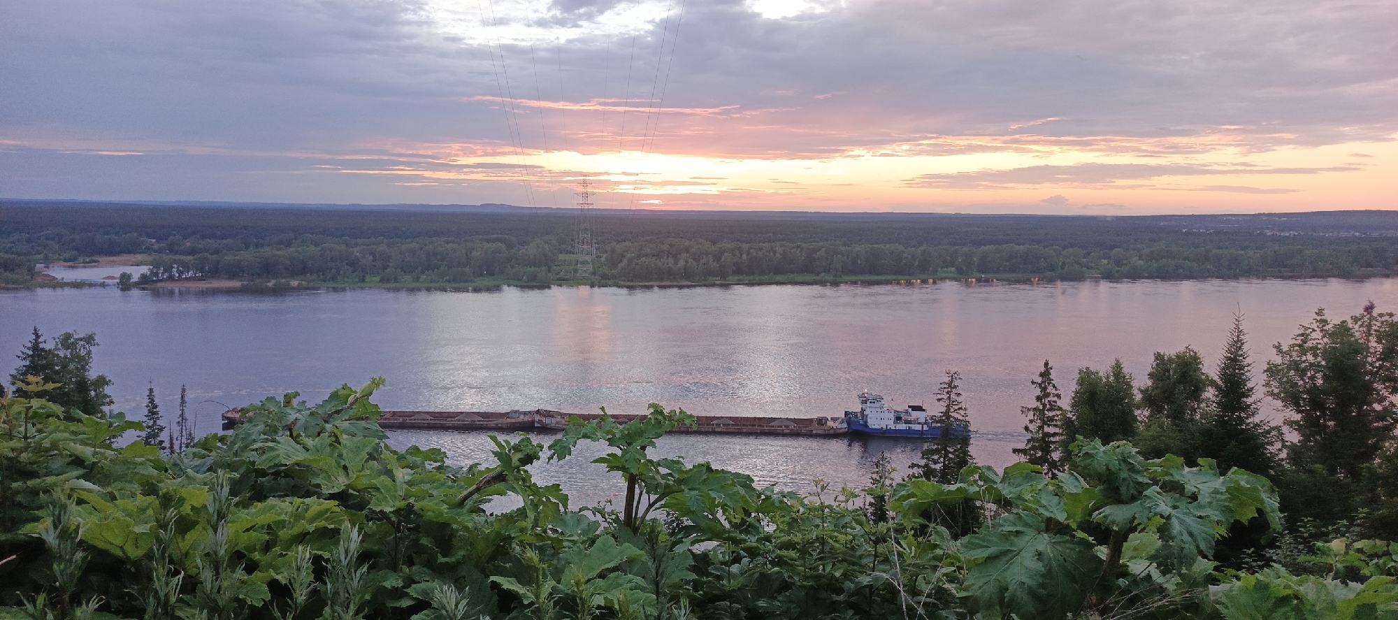 Sunset over the Kama River, pylons and all