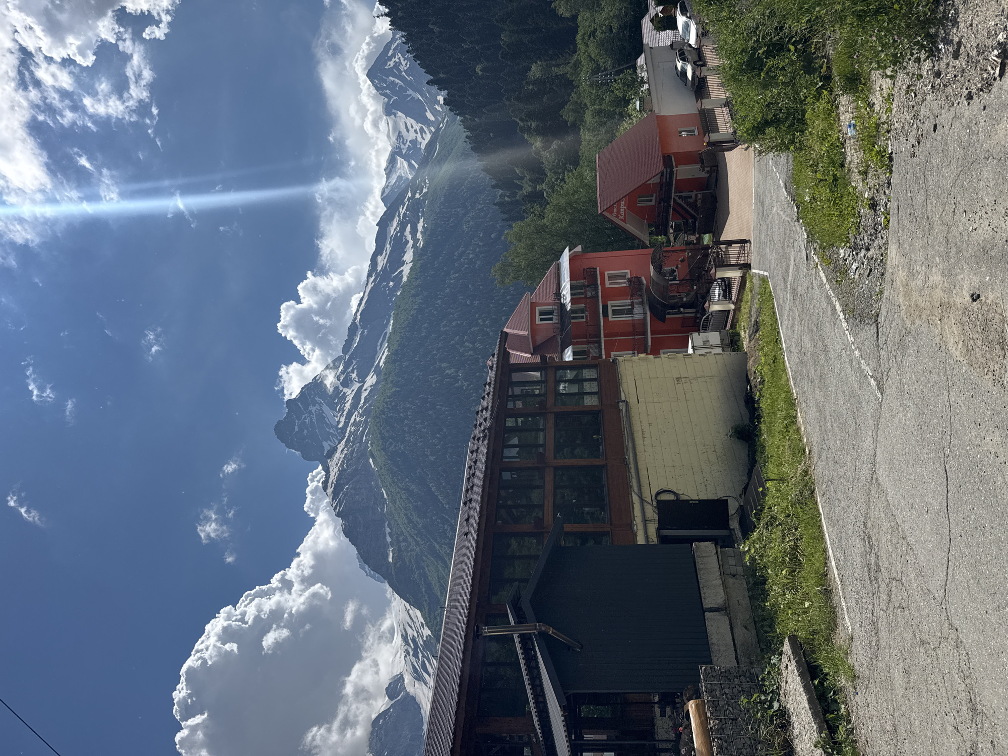 Dombay resort town: street life beneath the snow-capped Caucasus