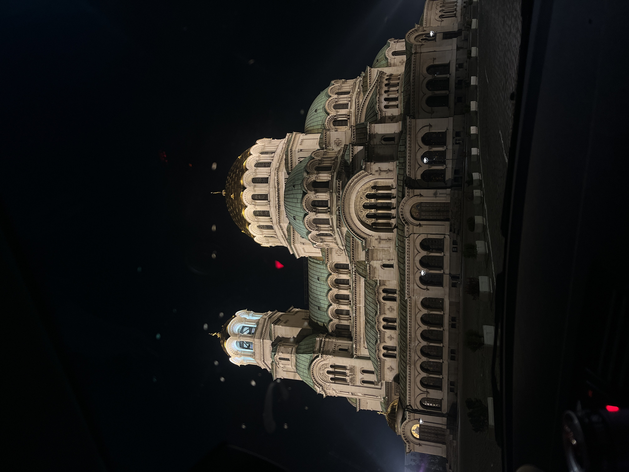 Illuminated Alexander Nevsky Cathedral captured at night in Sofia