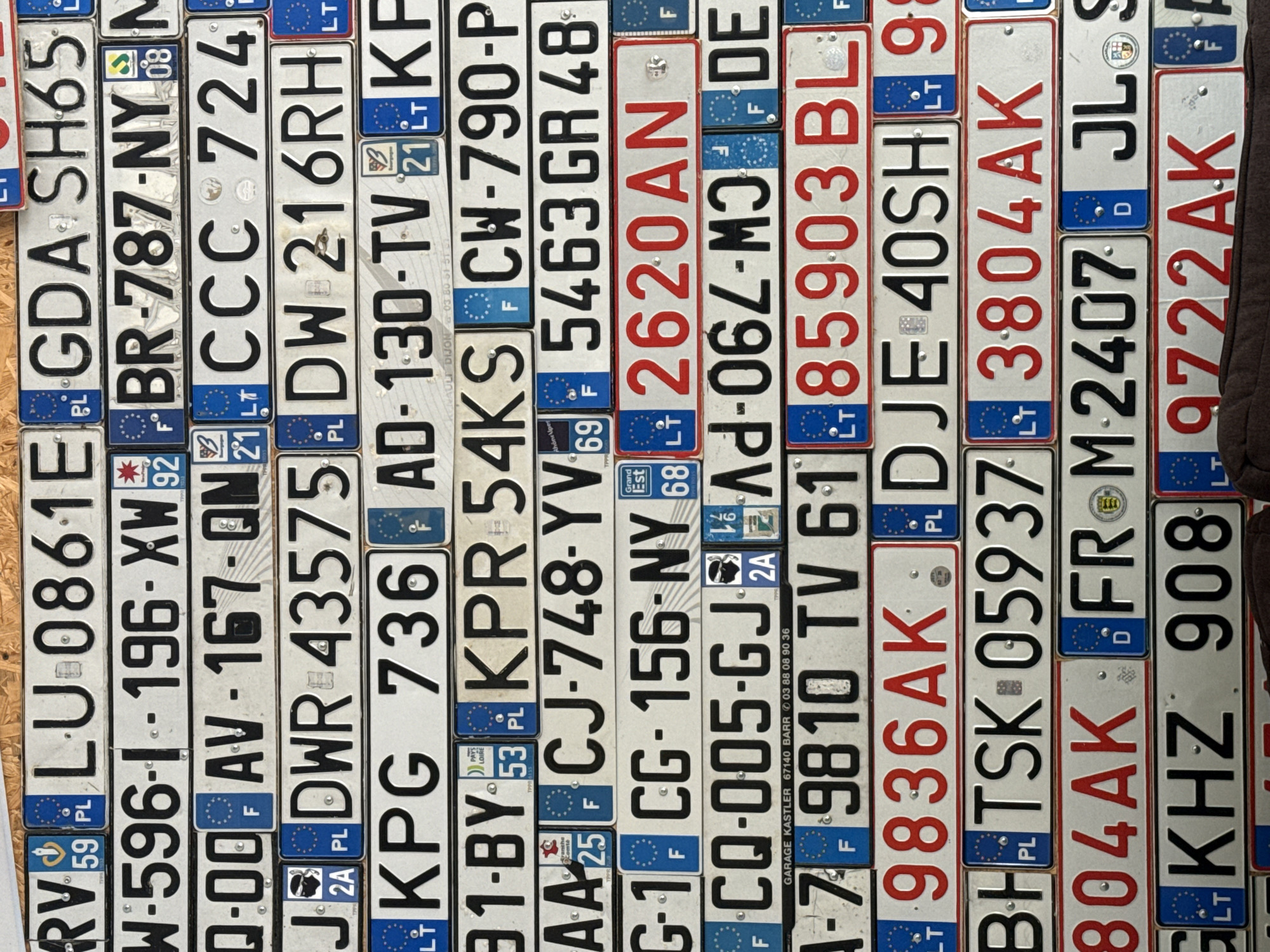 European license plate collection displayed in Khmelnytskyi, Ukraine