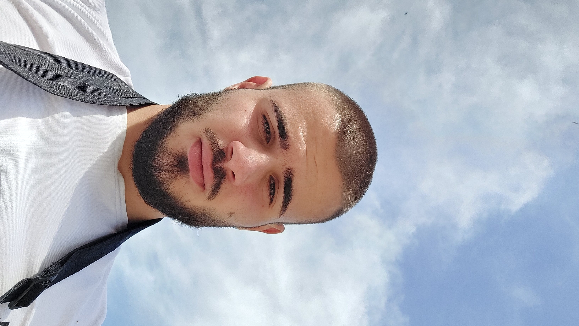 Portrait photographed under blue skies in Asenovgrad, Bulgaria