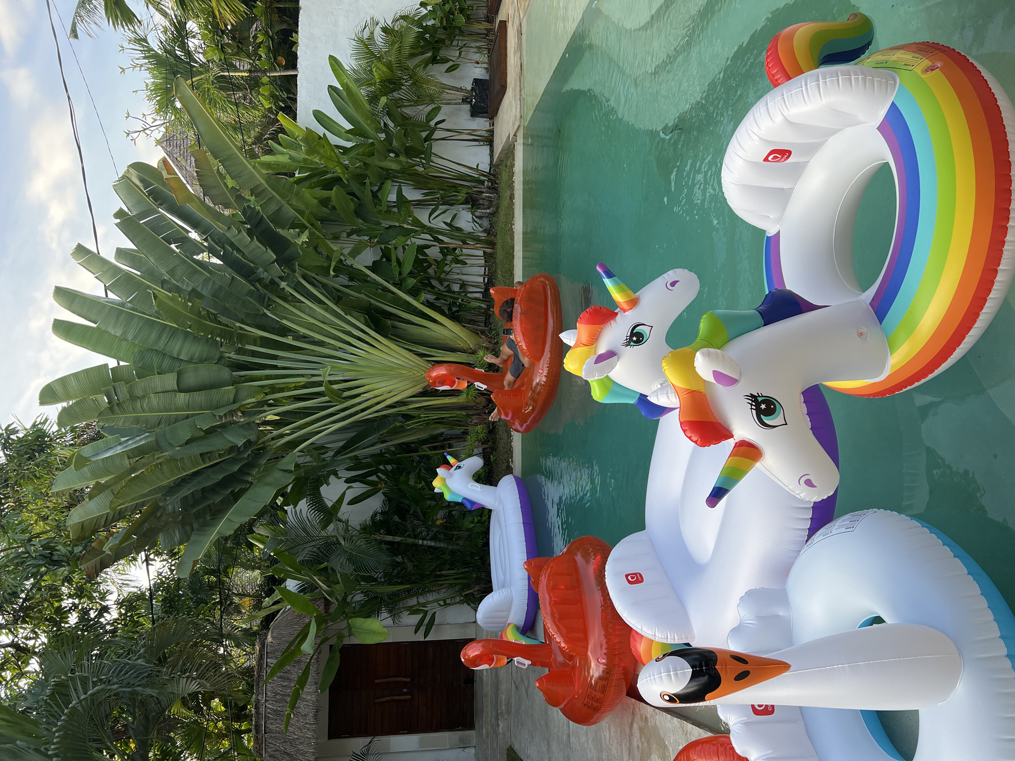 Pool floats gather in Kuta swimming area