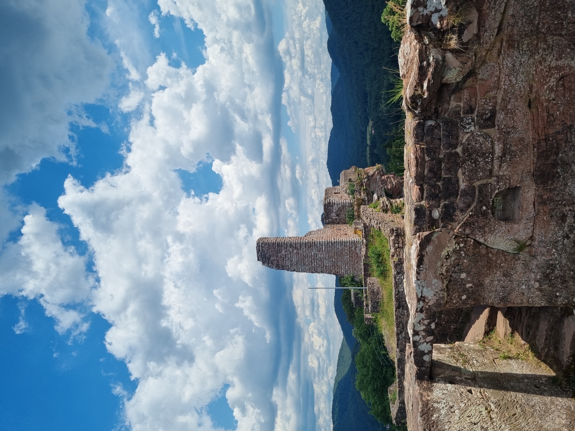 Medieval castle ruins on a sandstone hilltop in Dahn, Germany