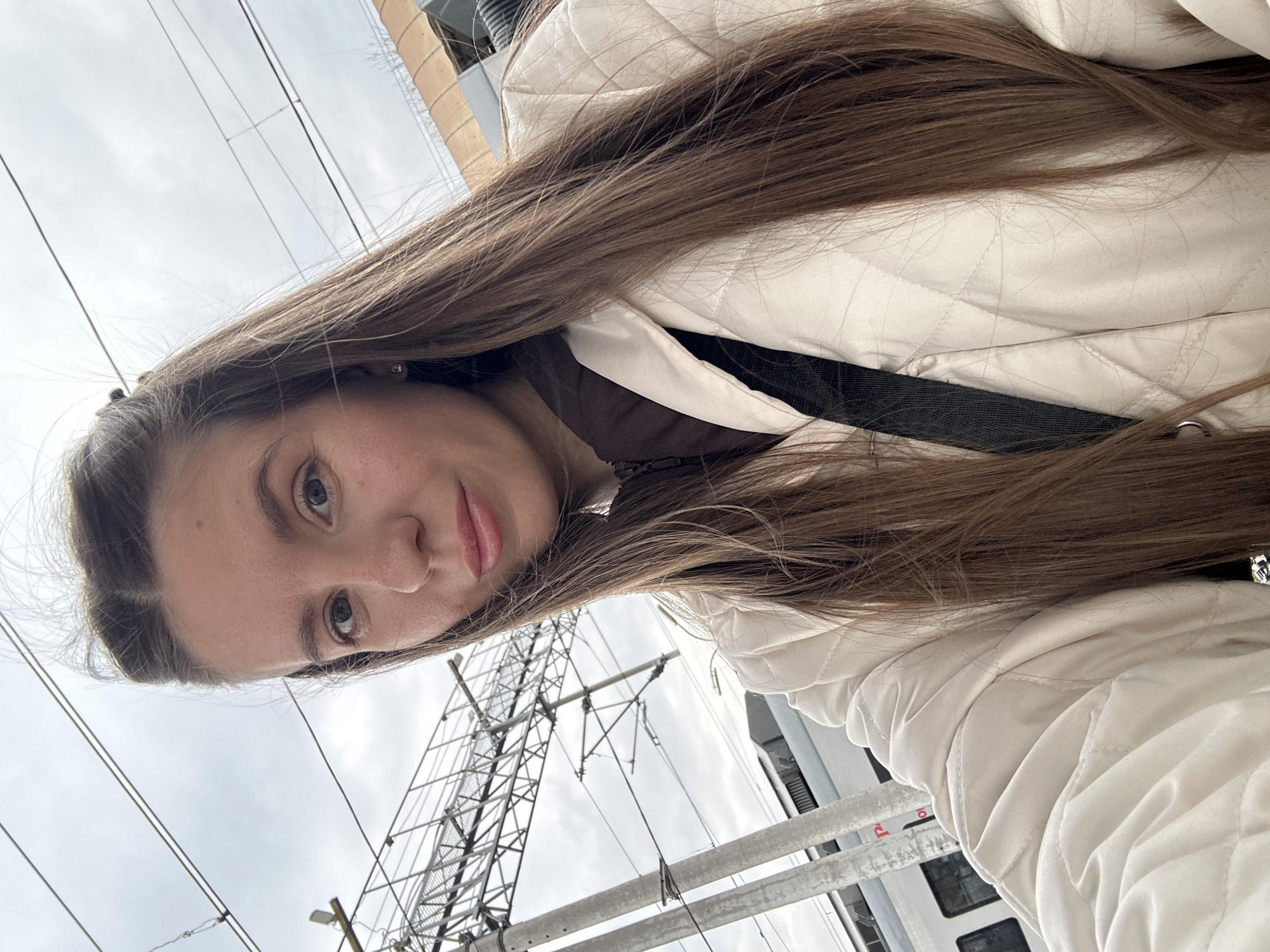Woman photographed at Klin railway station, Russia