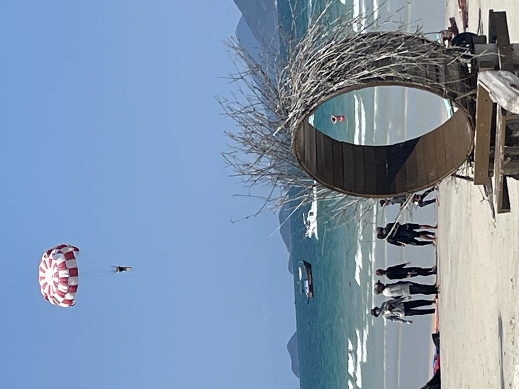 Morning beach scene with aircraft activity in Dong Ninh Hoa