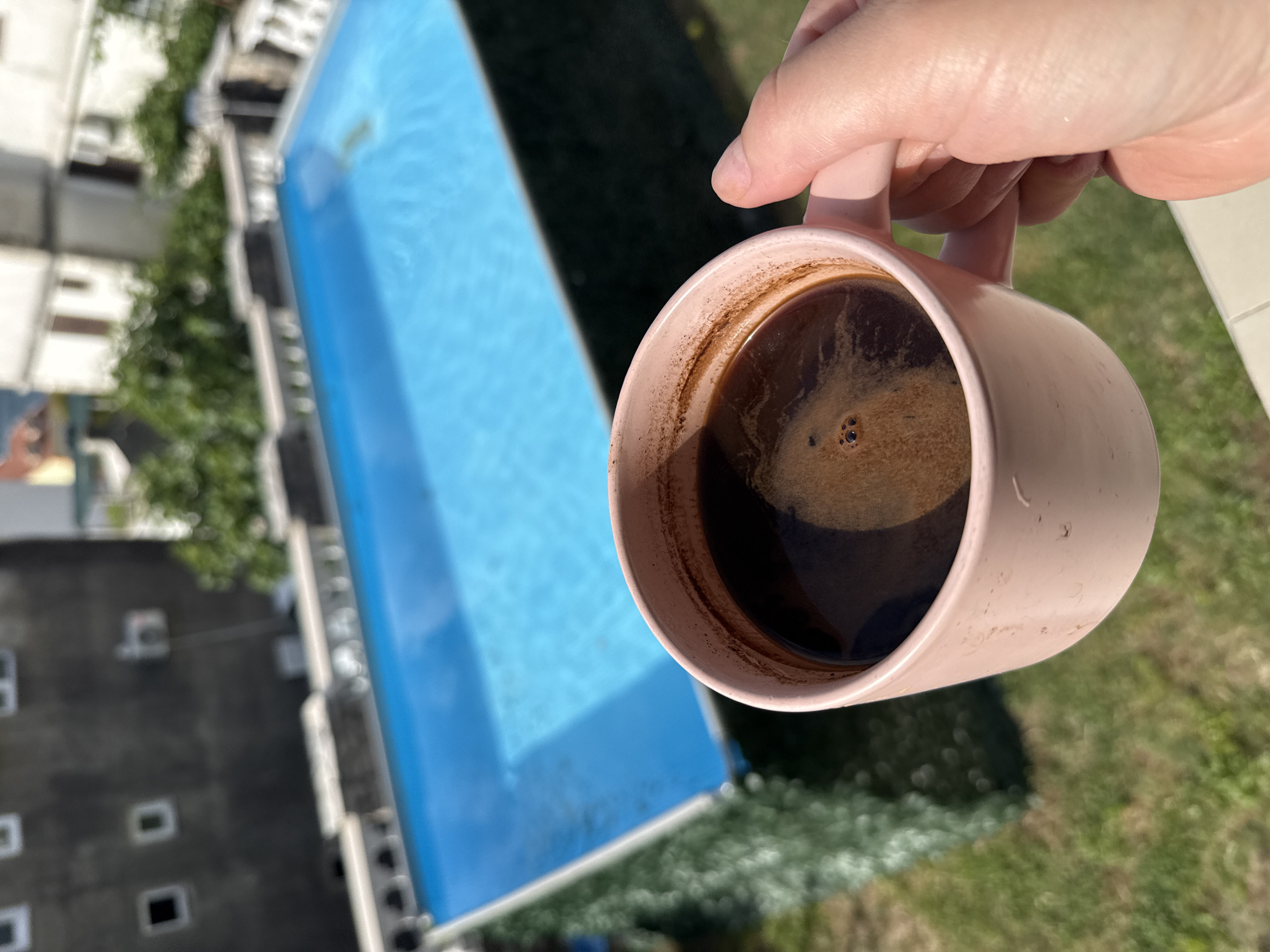 Morning coffee by swimming pool in Bijela, Montenegro