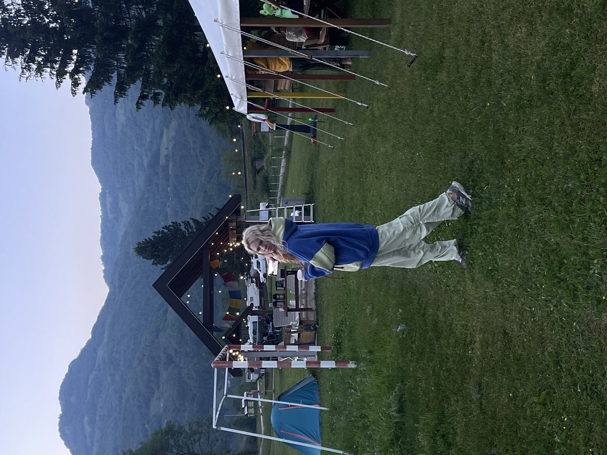 Woman photographed in field in Polja, Montenegro