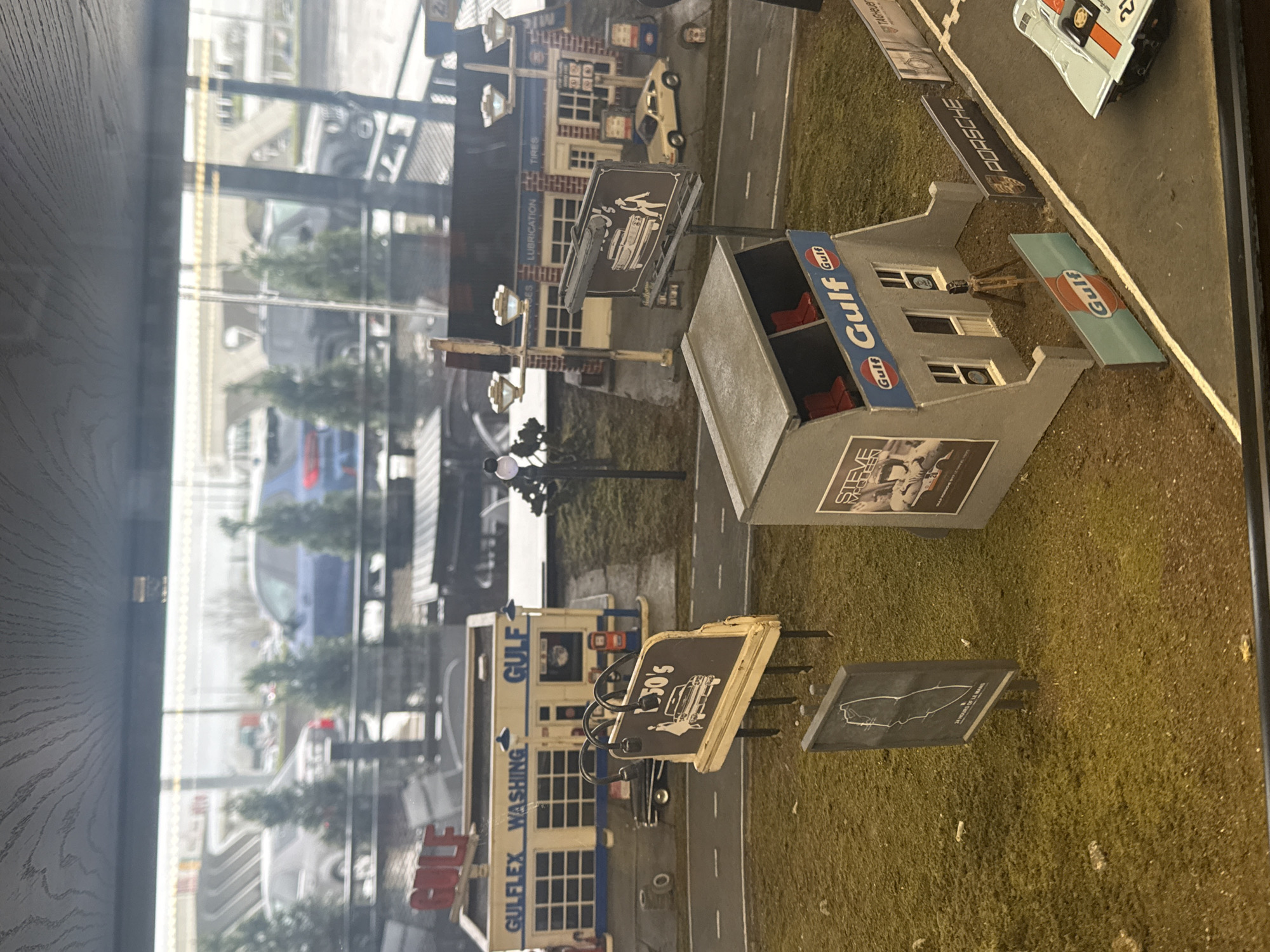 Vintage racing diorama with Gulf station documented in Georgia