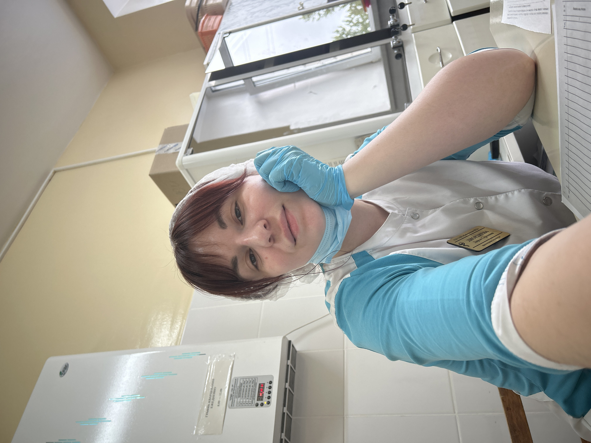 Healthcare worker takes selfies at Russian medical facility