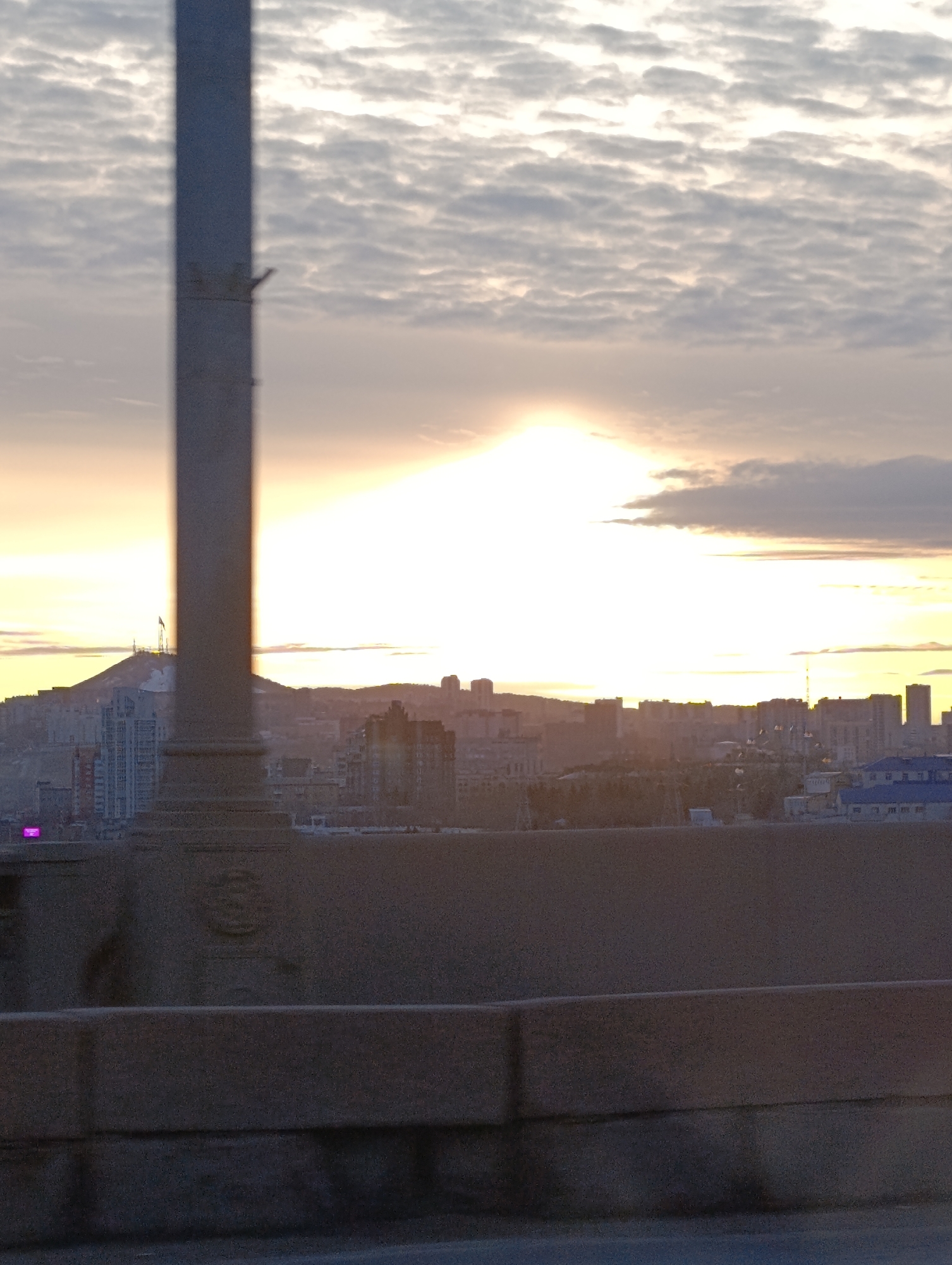 Cityscape photographed at golden hour in Krasnoyarsk, Russia