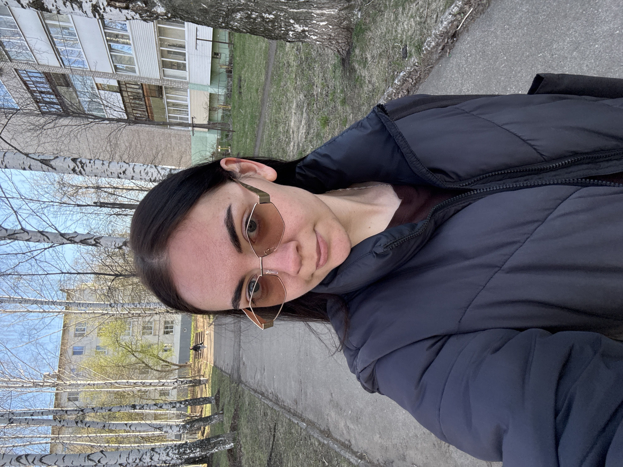 Woman takes outdoor selfie in Chaikovsky, Russia