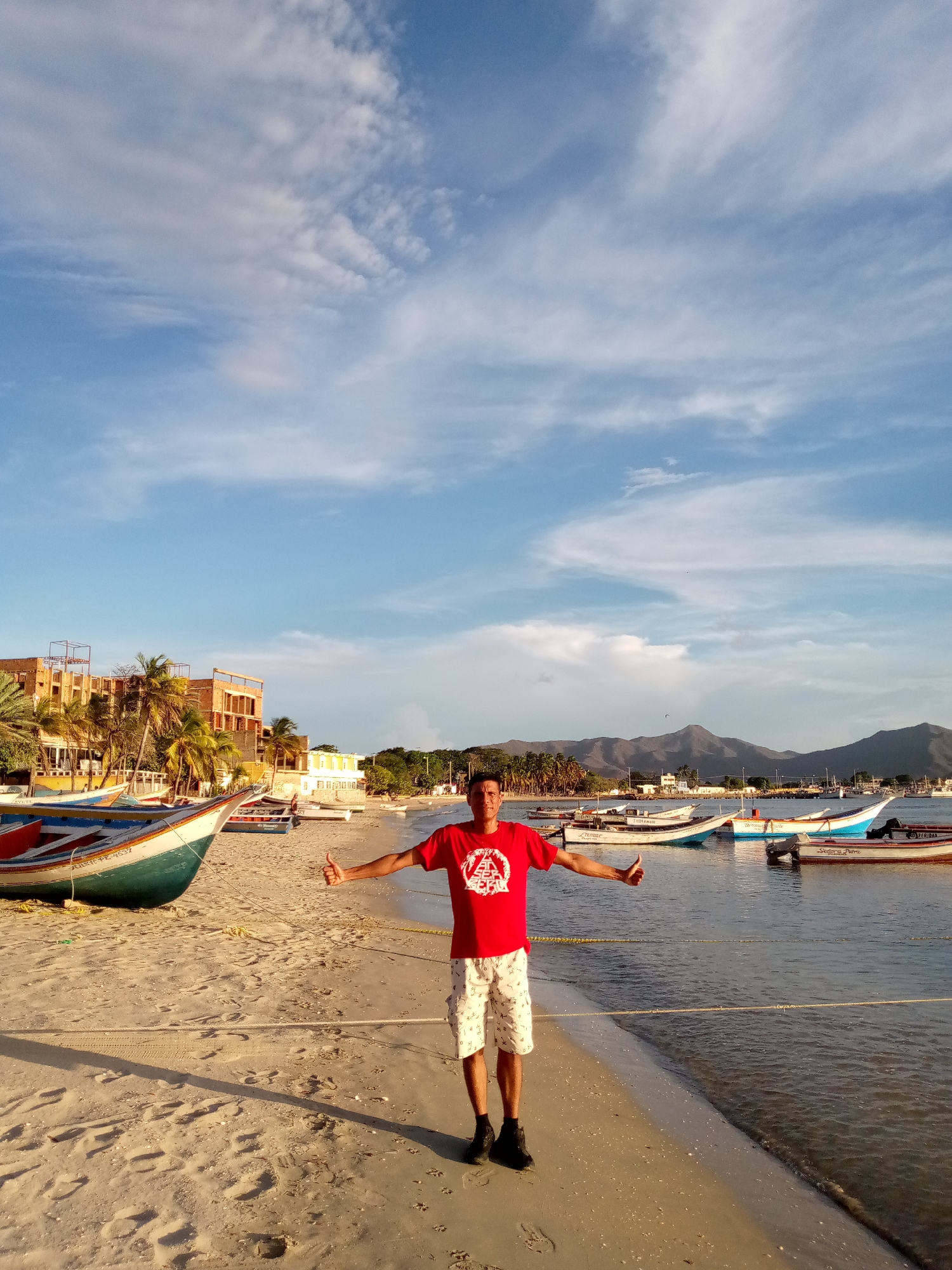 Sunset evening around Juan Griego's harbor and streets