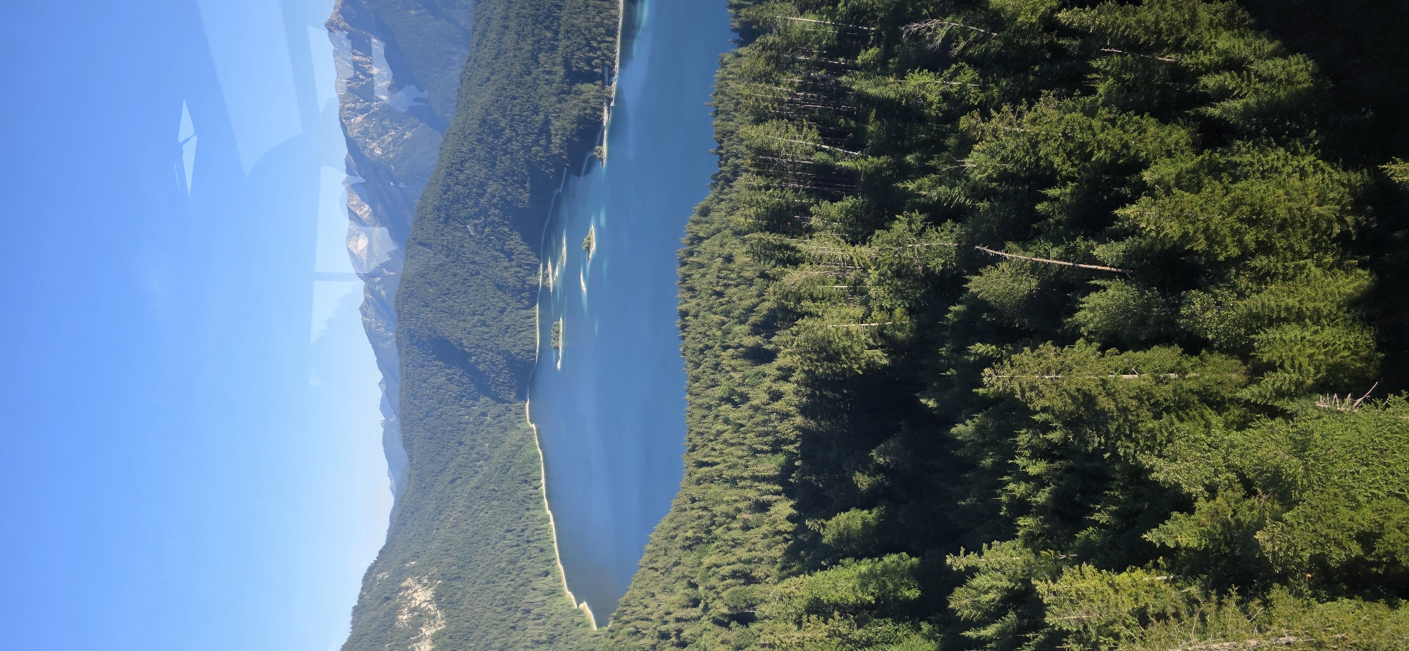Eibsee from above, Zugspitze reflected in alpine blue