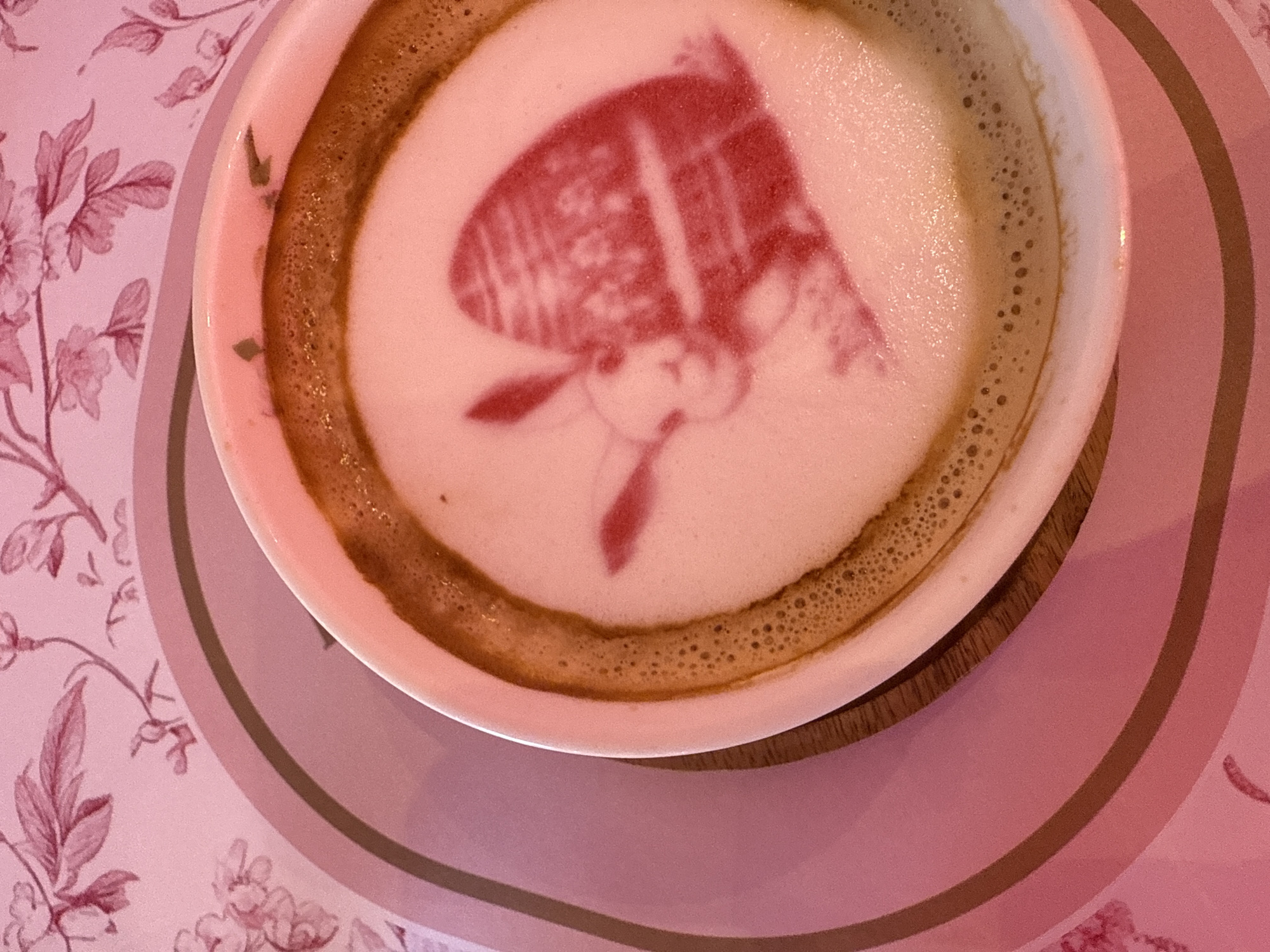 Pink bunny latte art spotted at cafe