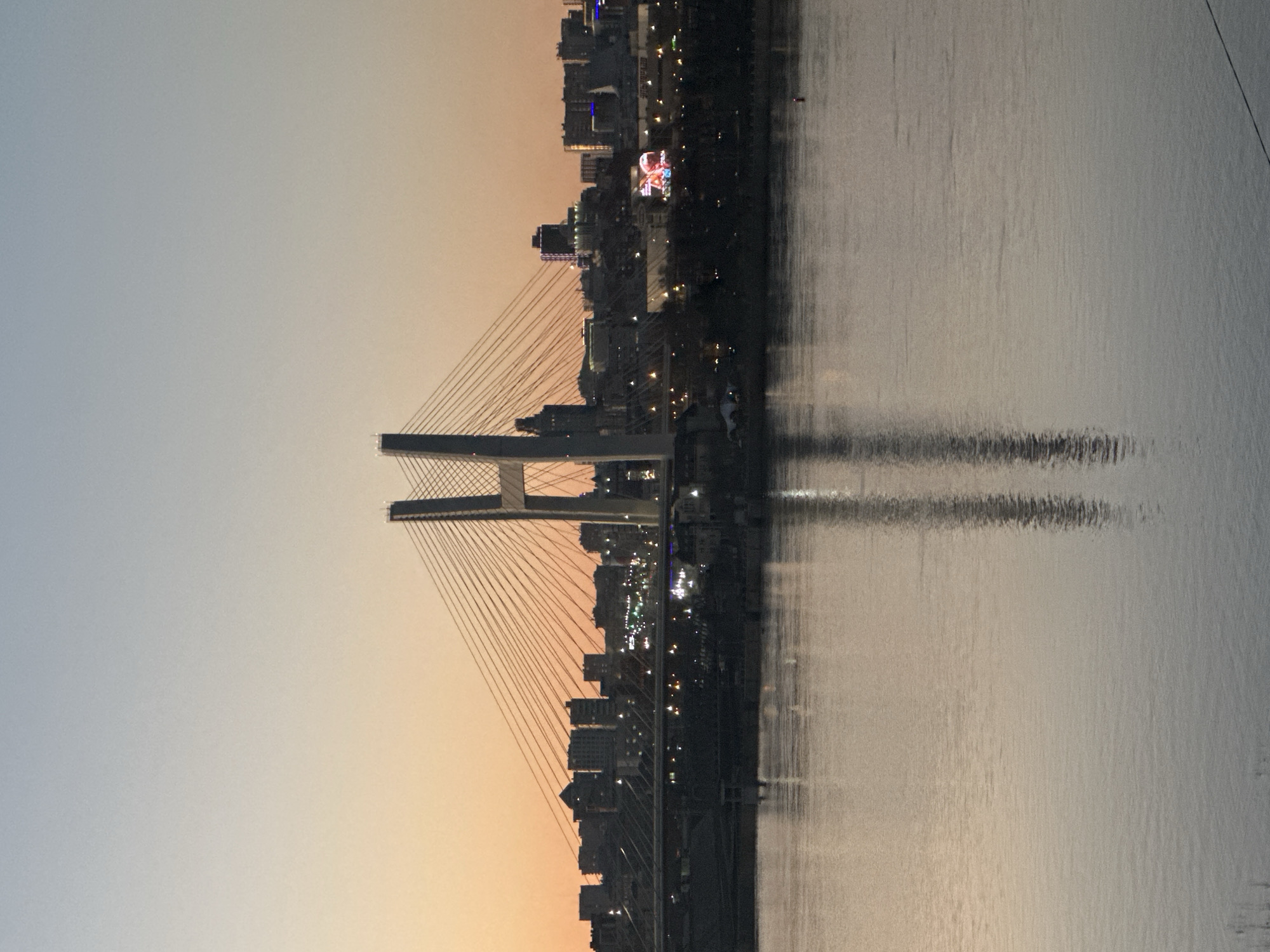 Evening views captured of Novosibirsk bridge at dusk