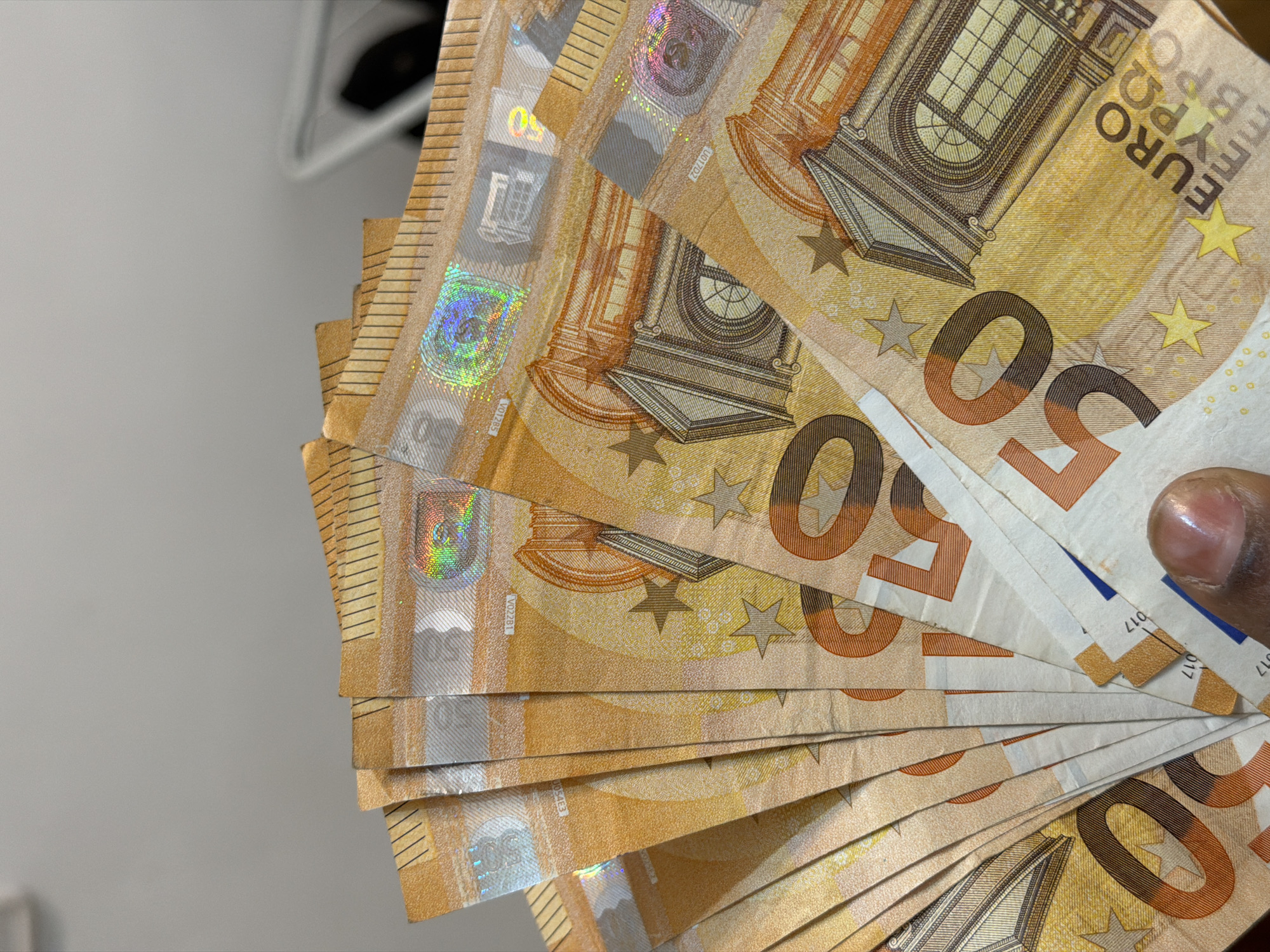 Stack of 50 euro bills fanned out in Barcelona