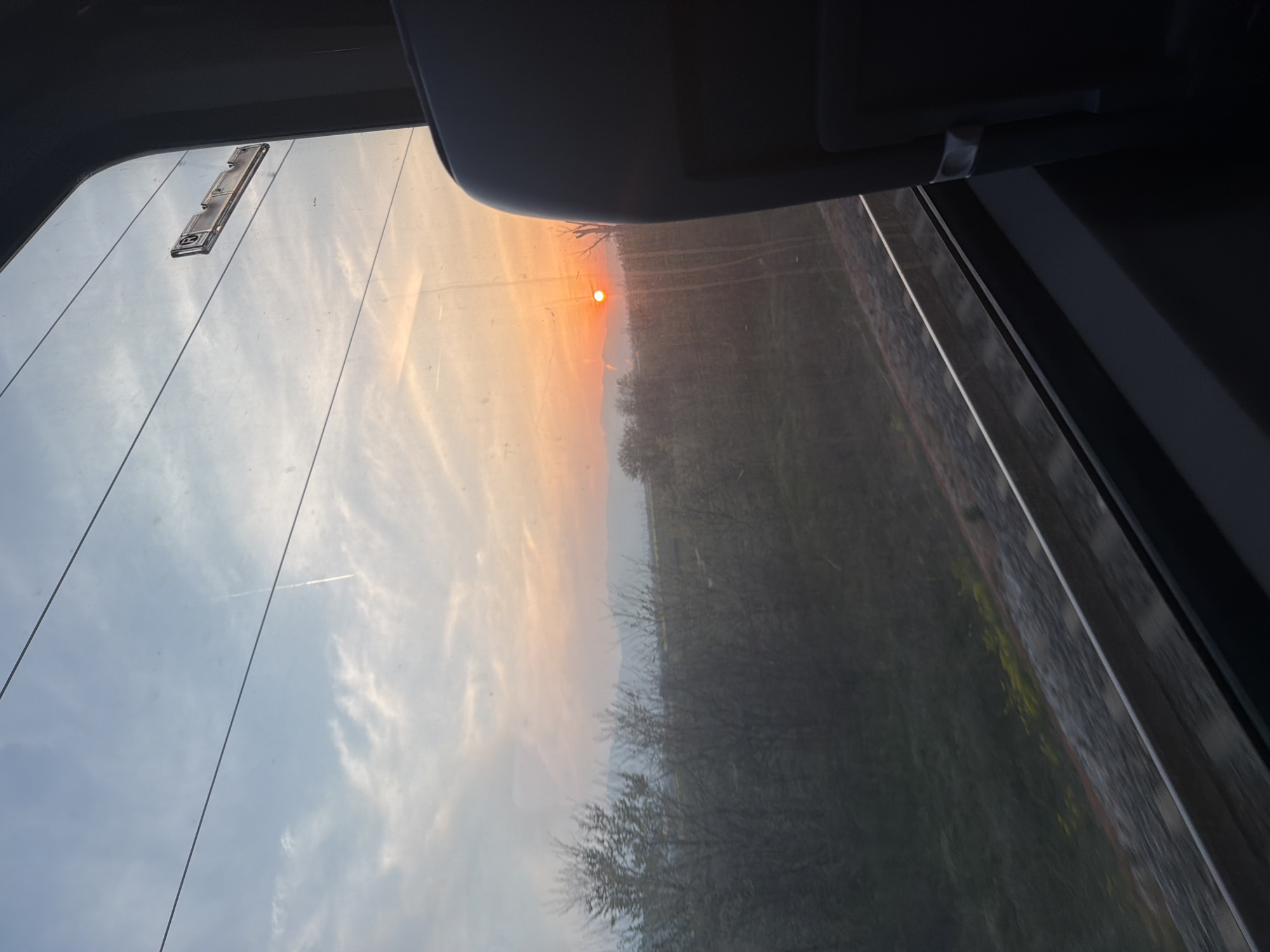Sunset observed through car windows in Plovdiv, Bulgaria