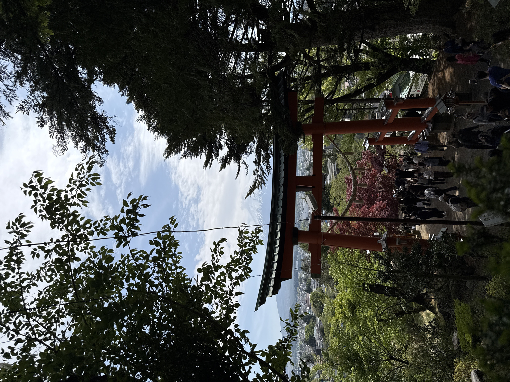 Tourist documents scenic attractions and themed train in Fujiyoshida