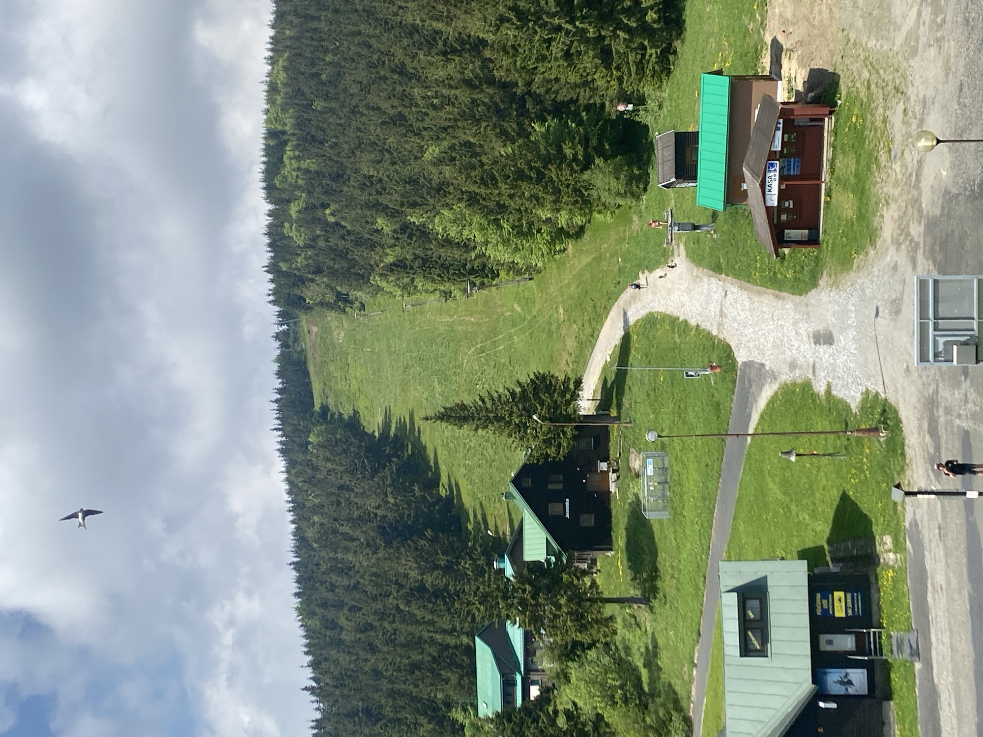 Athletic group gathers near Czech hydroelectric facility in mountains