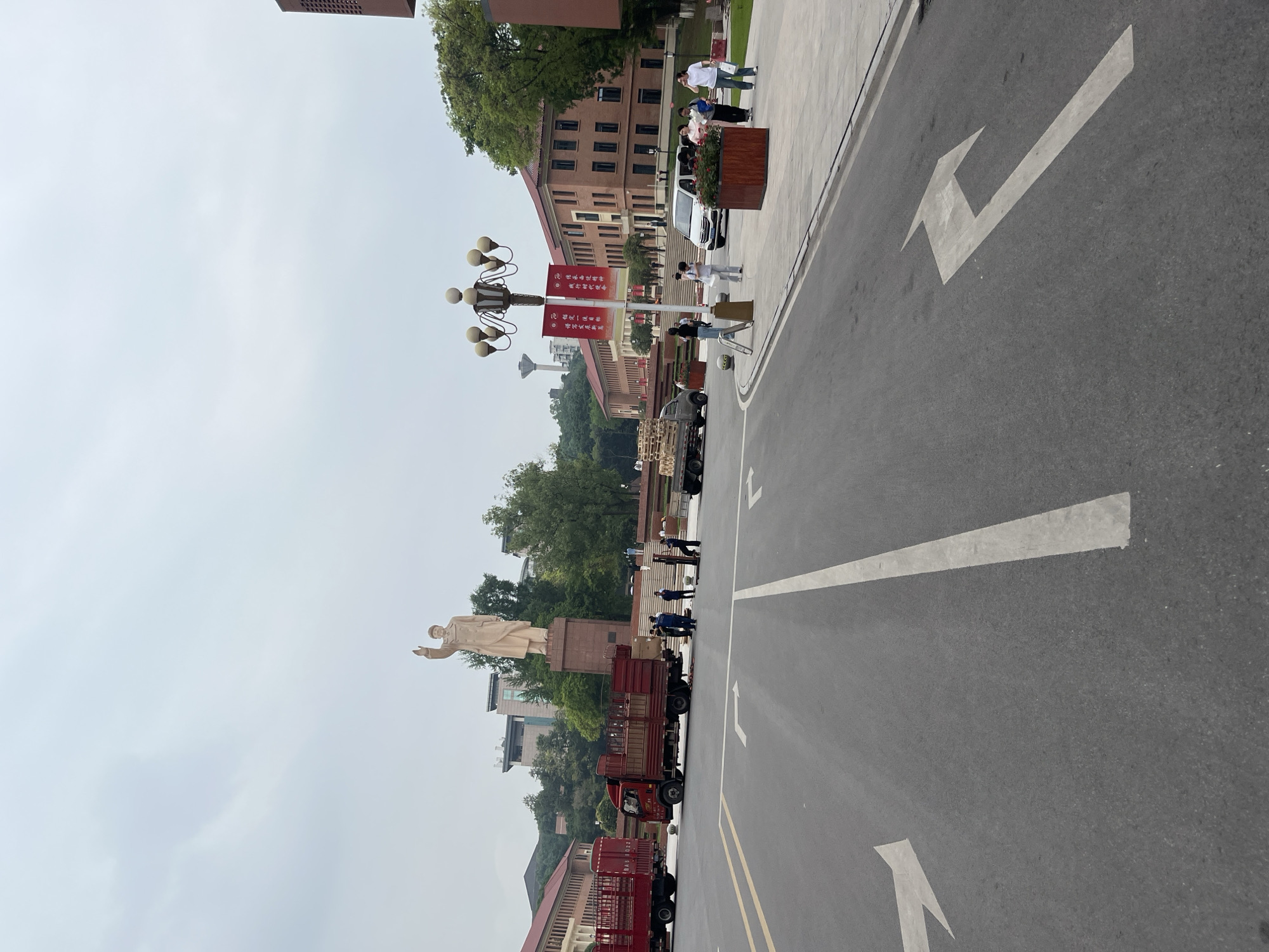 Road with flower planters observed in Yuzhong District