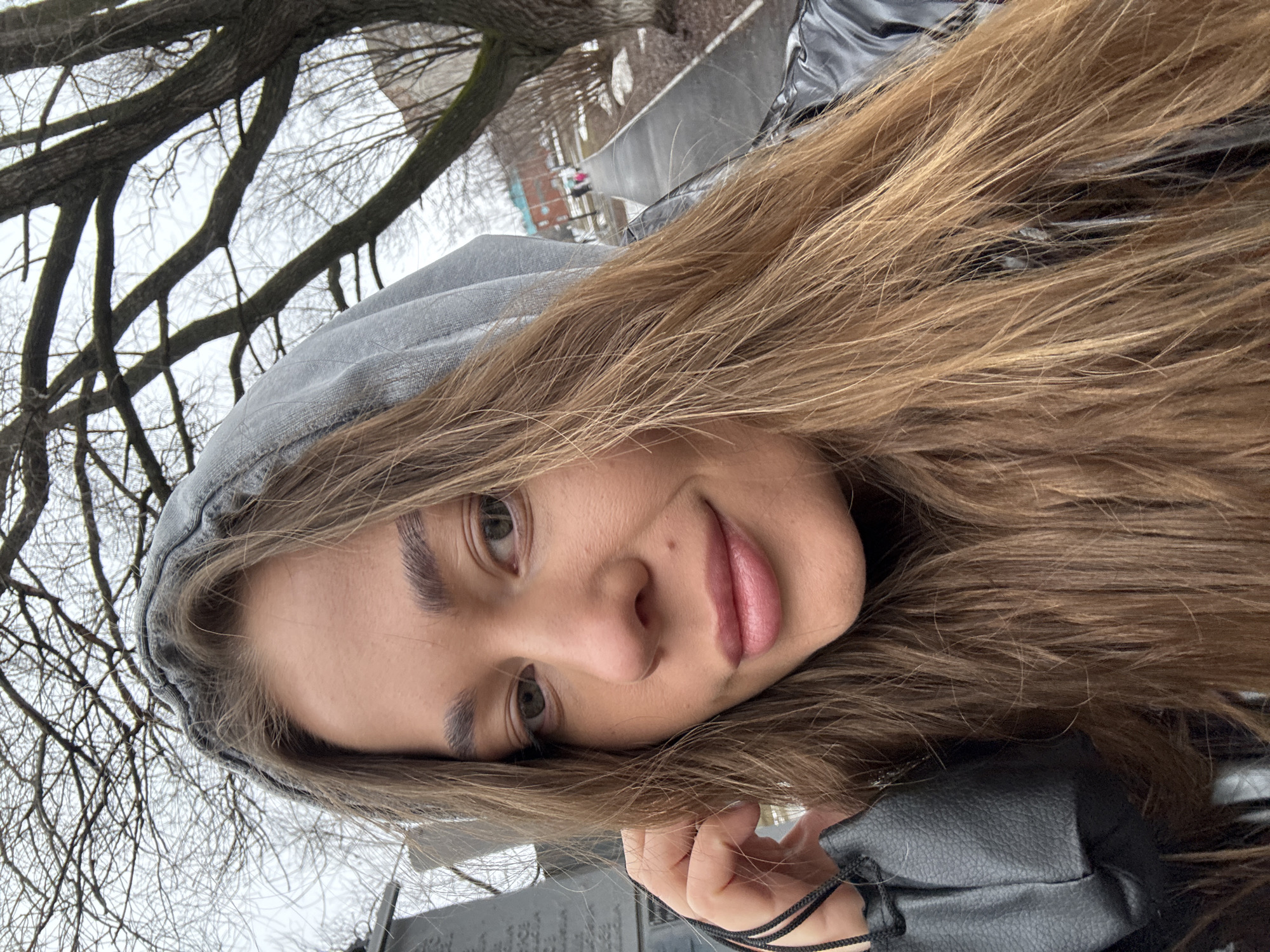 Woman takes morning selfie in Chernushka, Russia