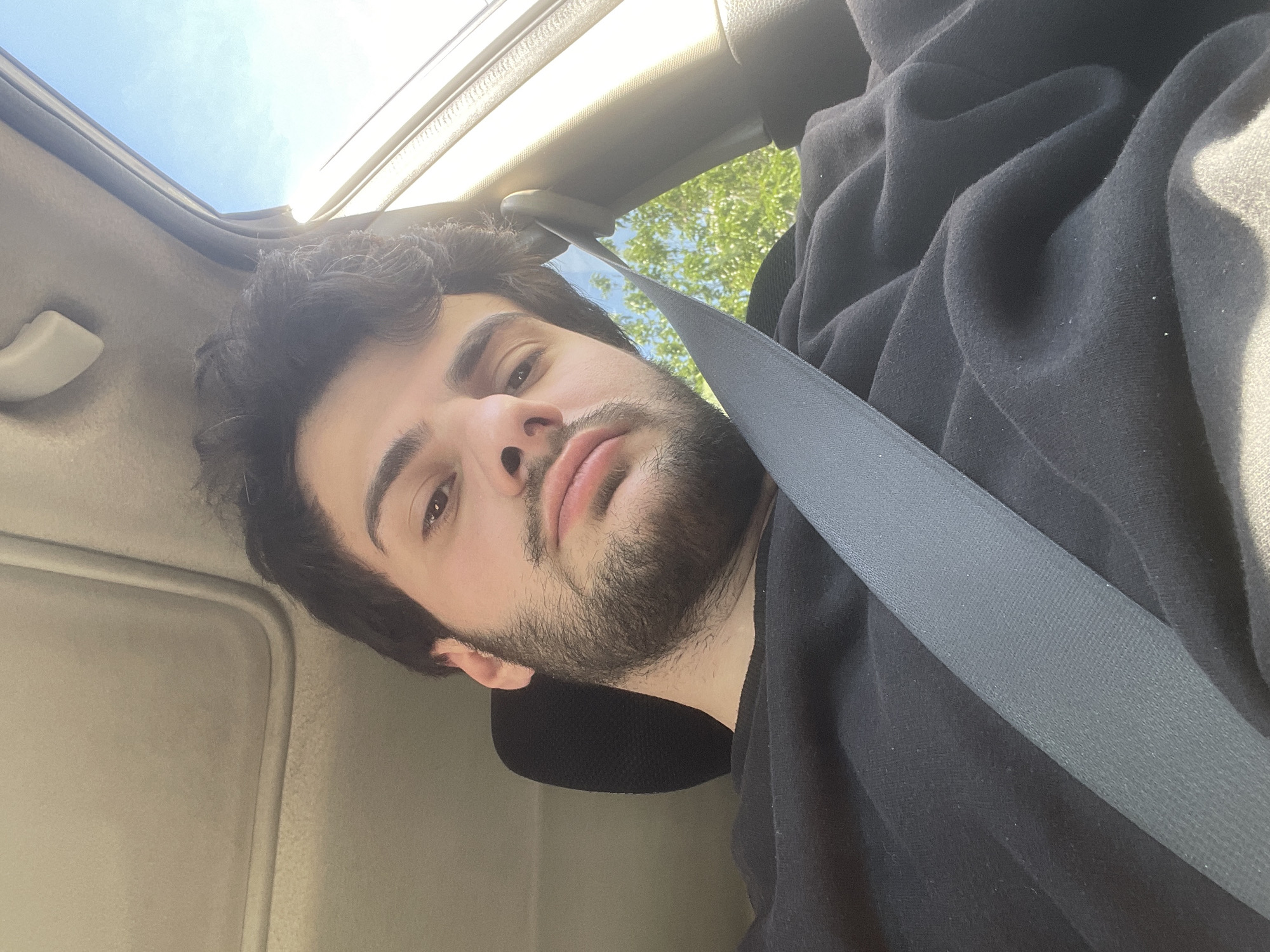 Morning moments captured in Tbilisi: car selfie, service sign