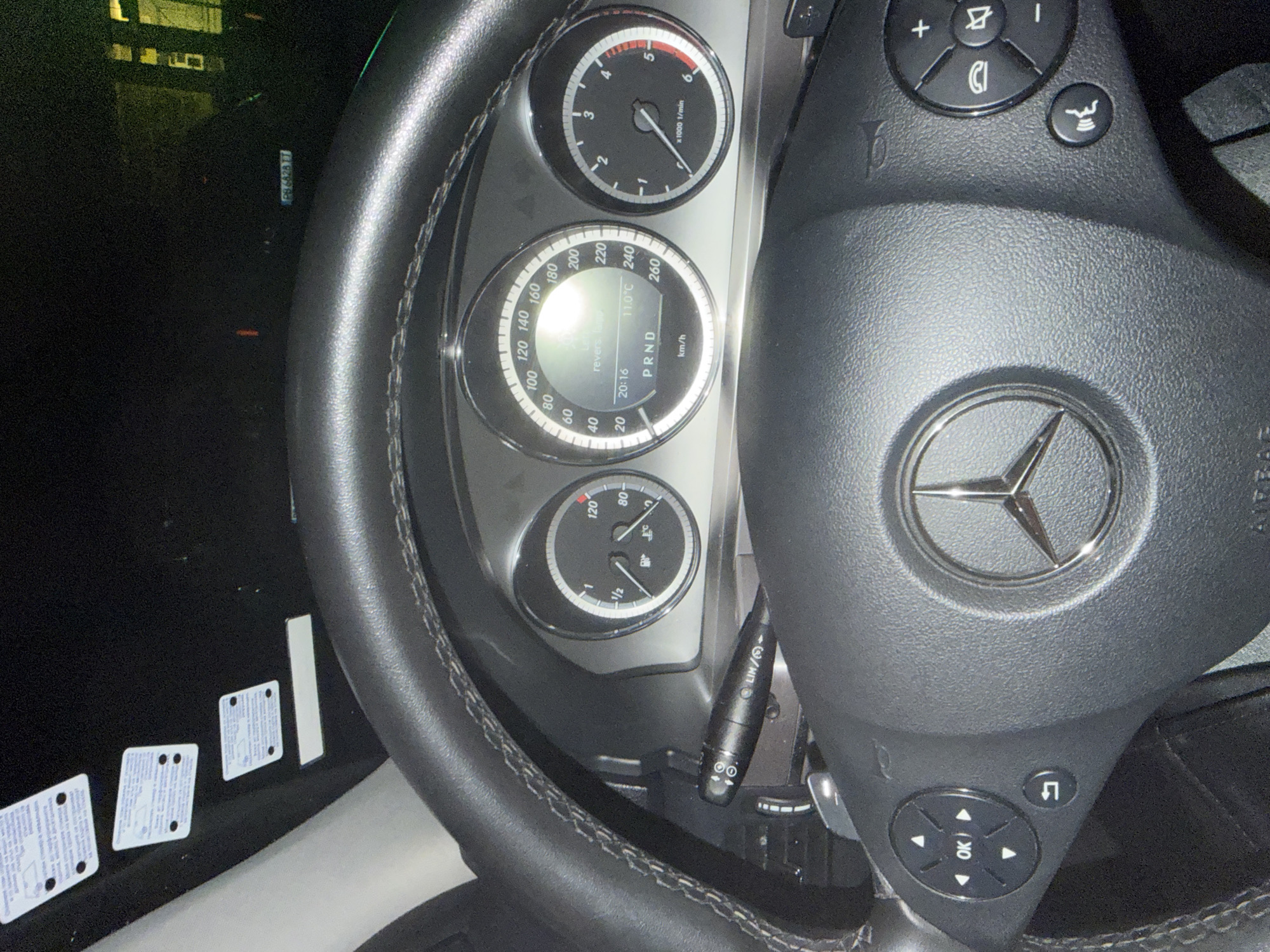 Driver documents Mercedes dashboard while traveling through Plovdiv