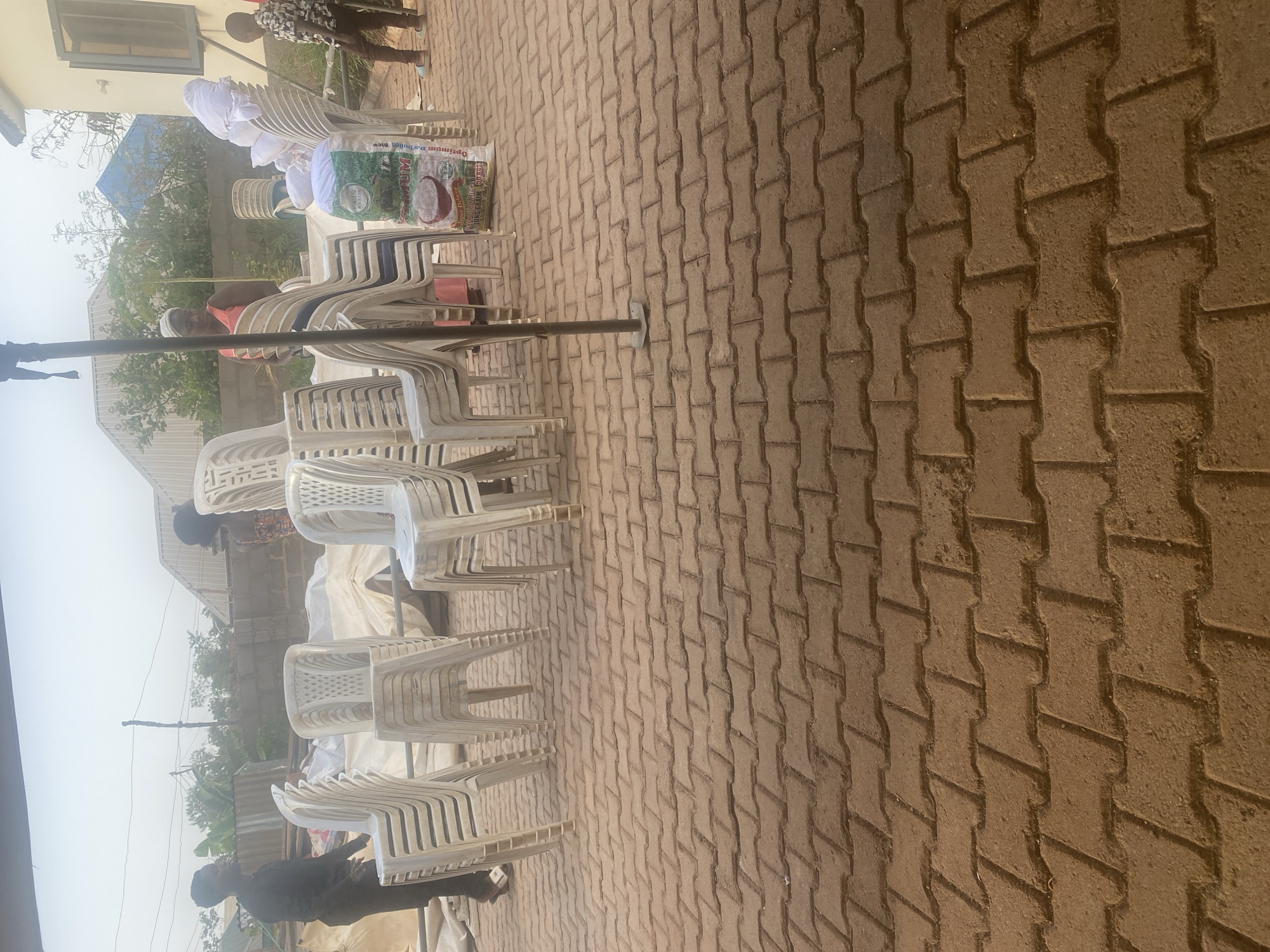 Chairs and rice bag arranged in Sabon Tasha, Nigeria