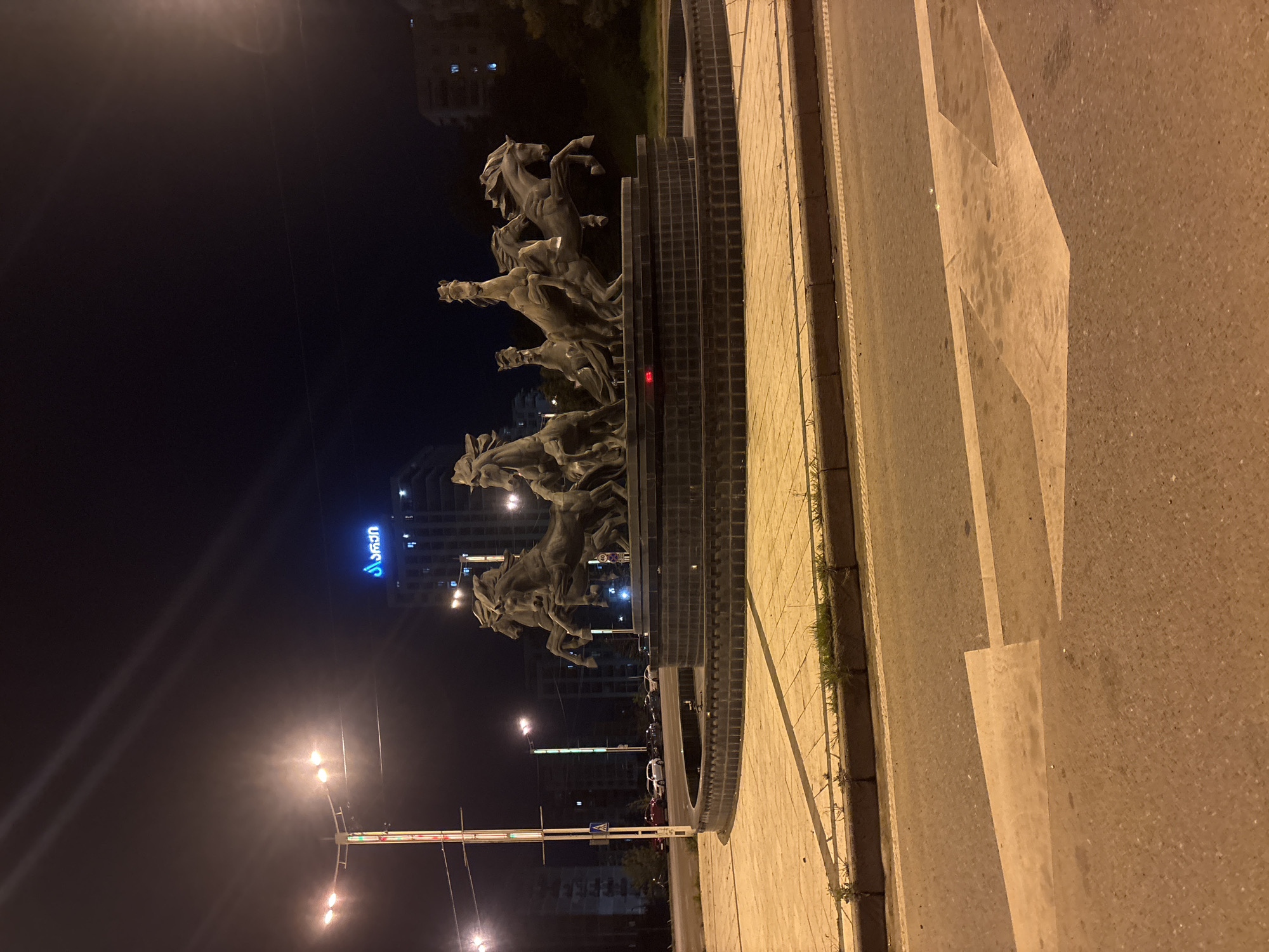 Nighttime documentation of Tbilisi's King Vakhtang Gorgasali Monument