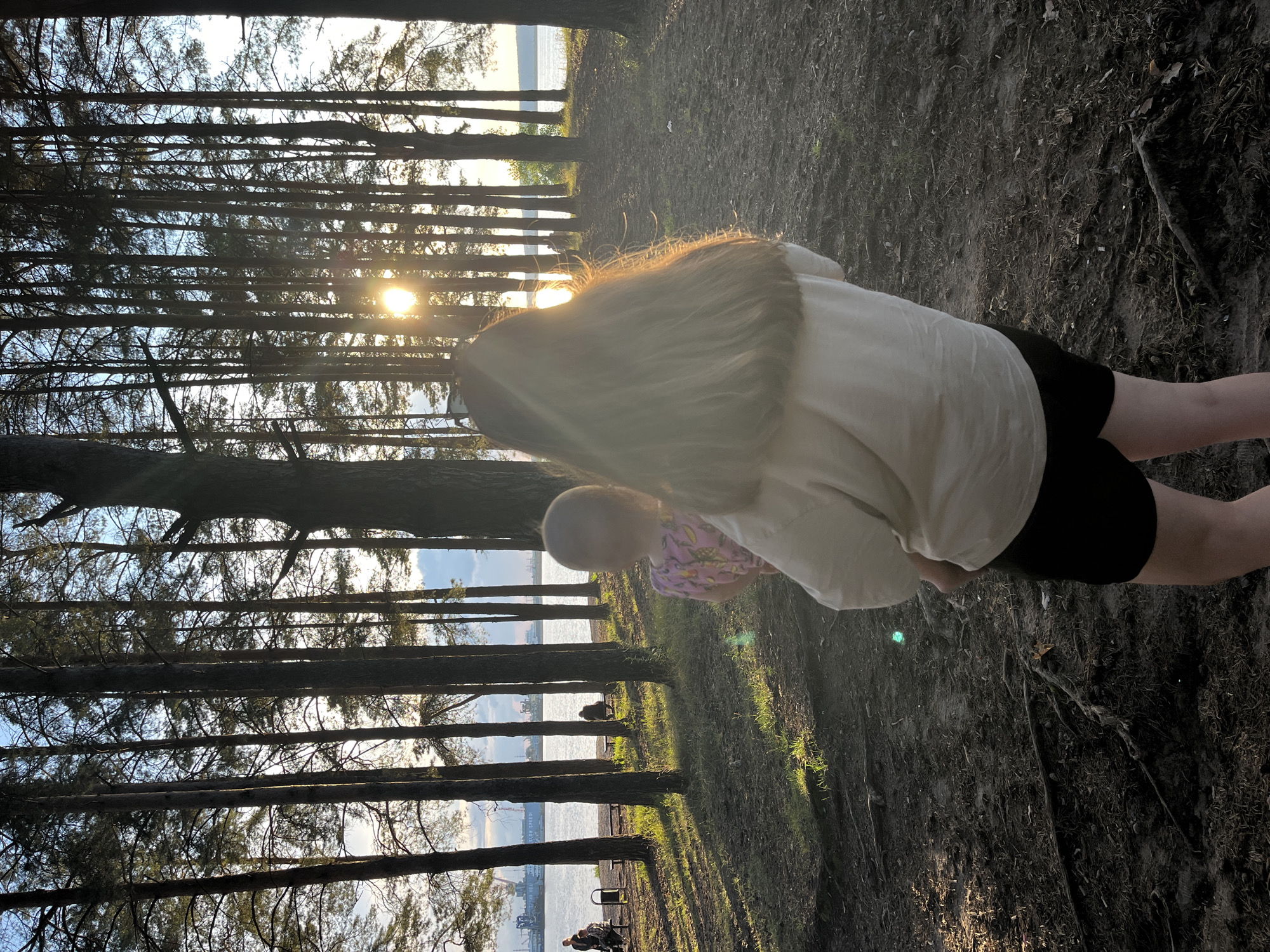 Lakeside evening outing with kids at sunset