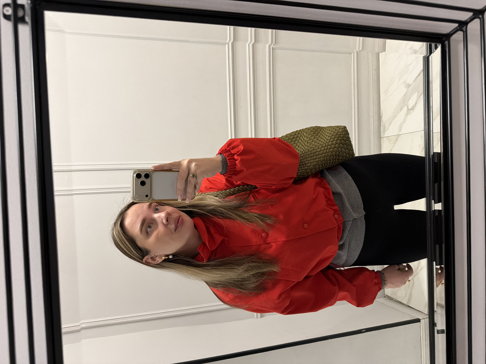 Woman takes morning selfies in Moscow apartment
