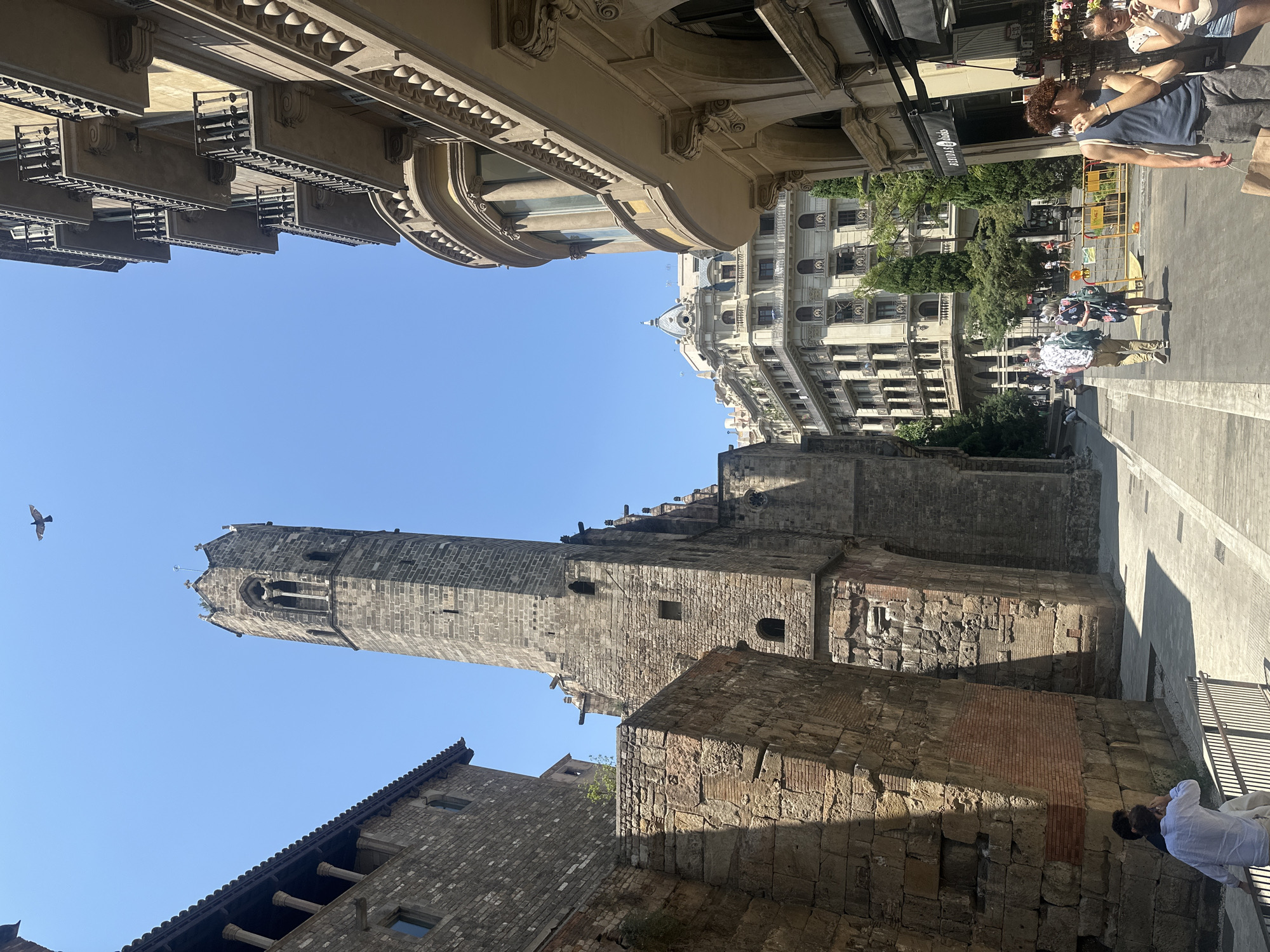 Gothic architecture and stone streets in central Barcelona