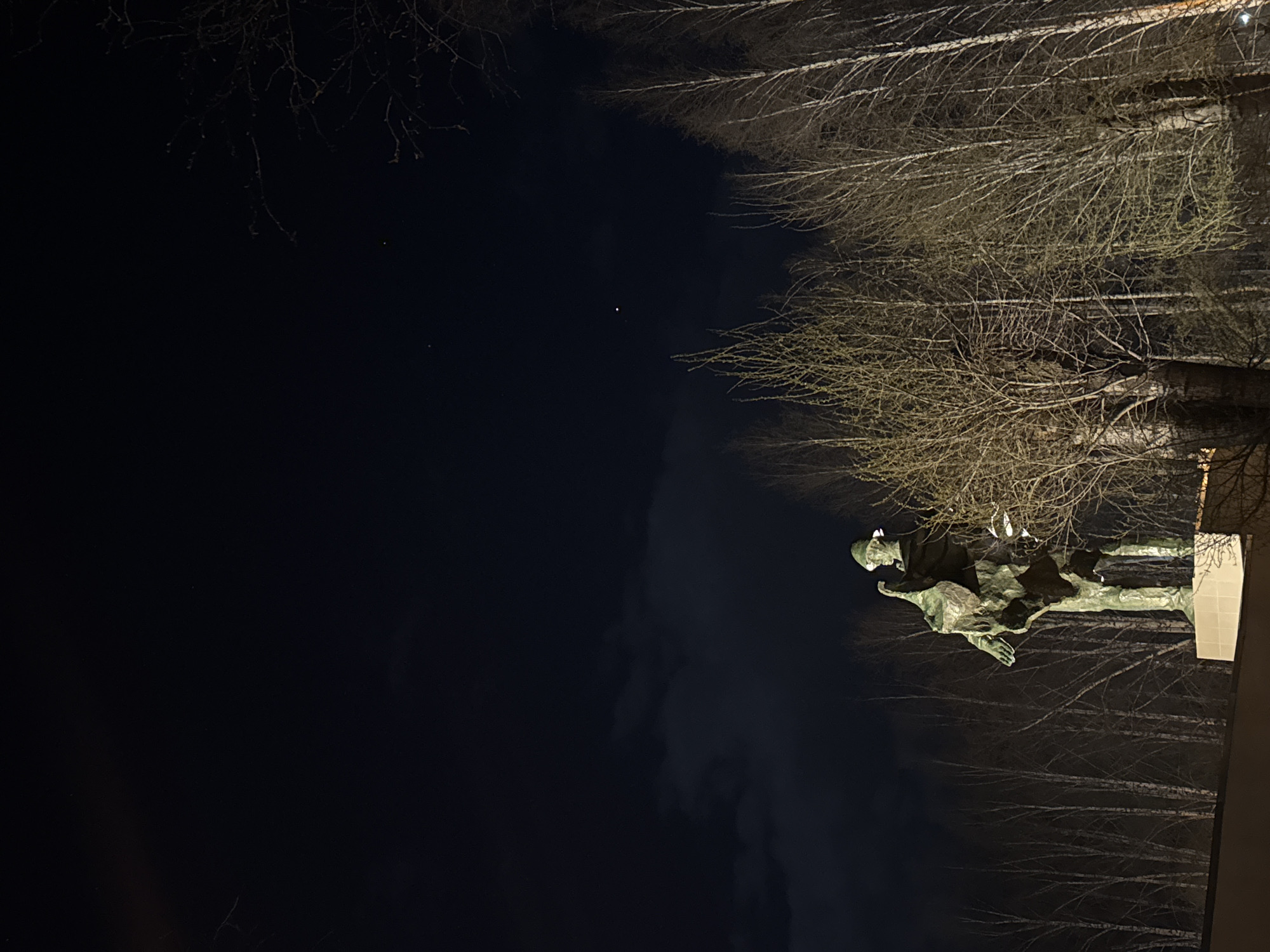 Nighttime scenes captured in Chernushka featuring monuments and Orthodox church