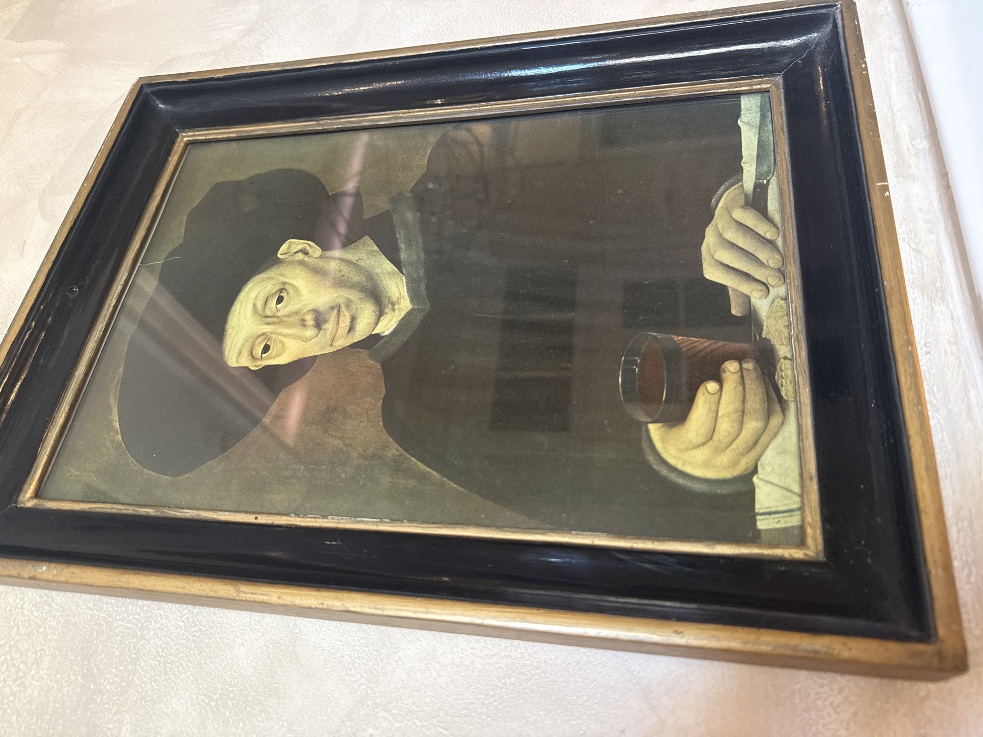 Framed painting of man with cup documented in Razgrad