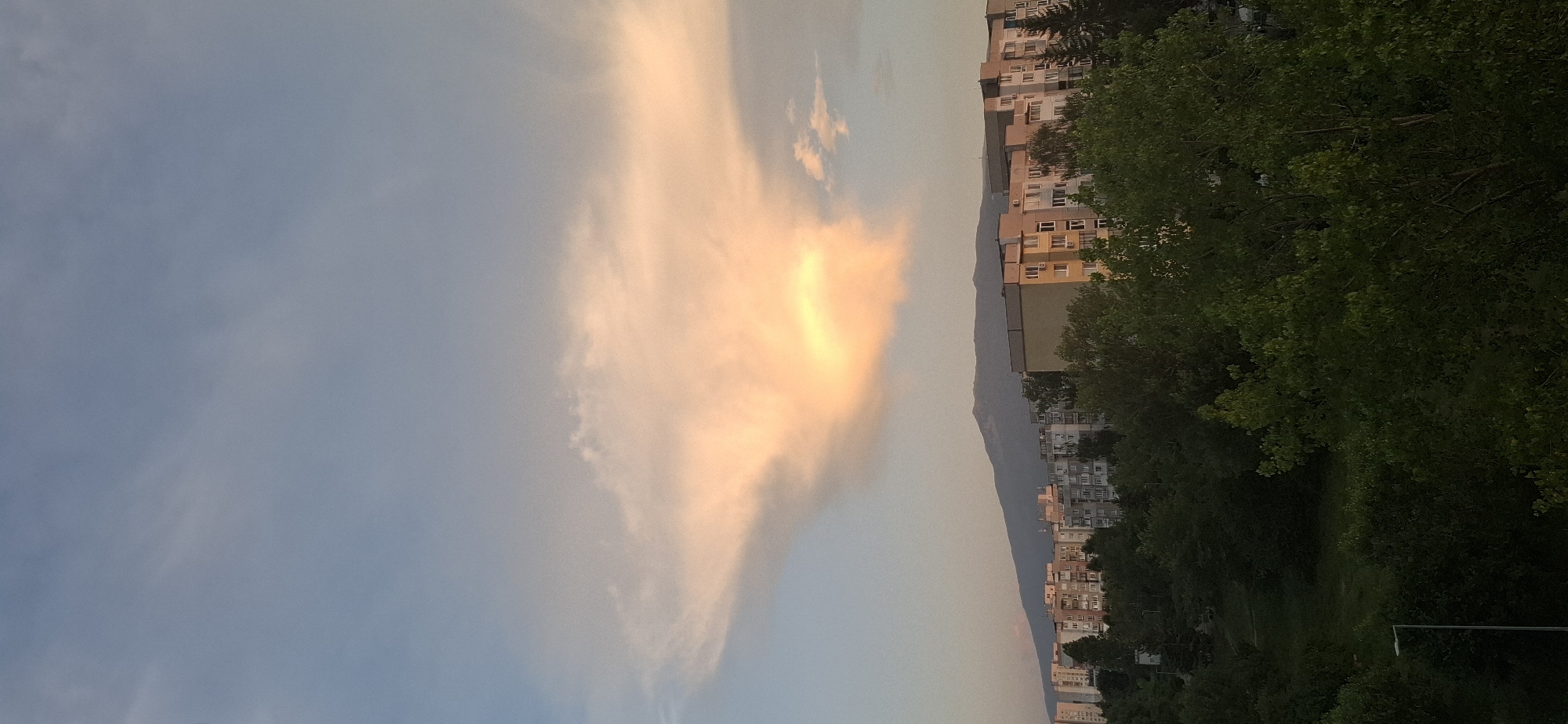 Sofia skyline photographed through a vivid, stormy summer sunset