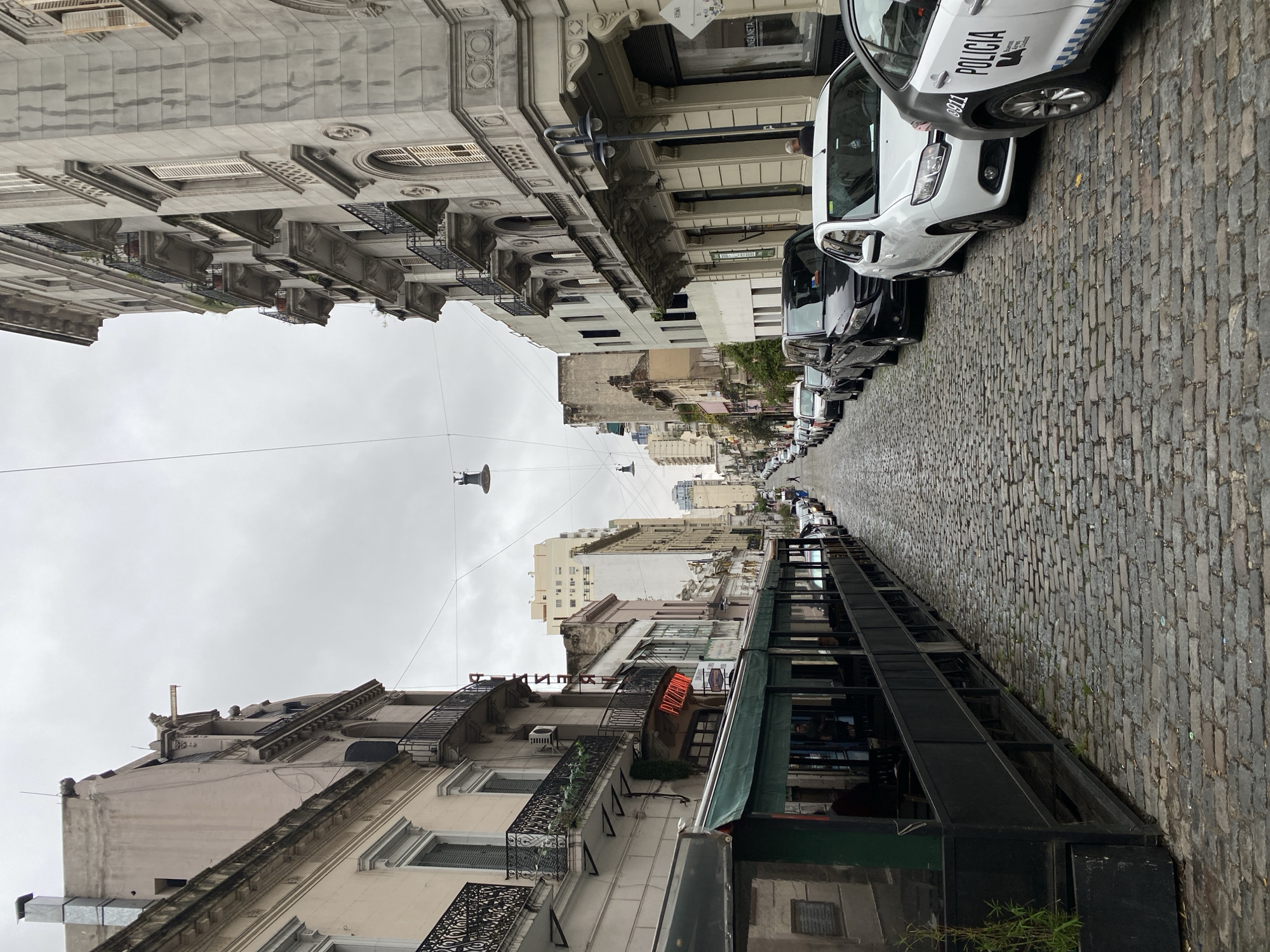 Cobblestone street scene captured in Buenos Aires