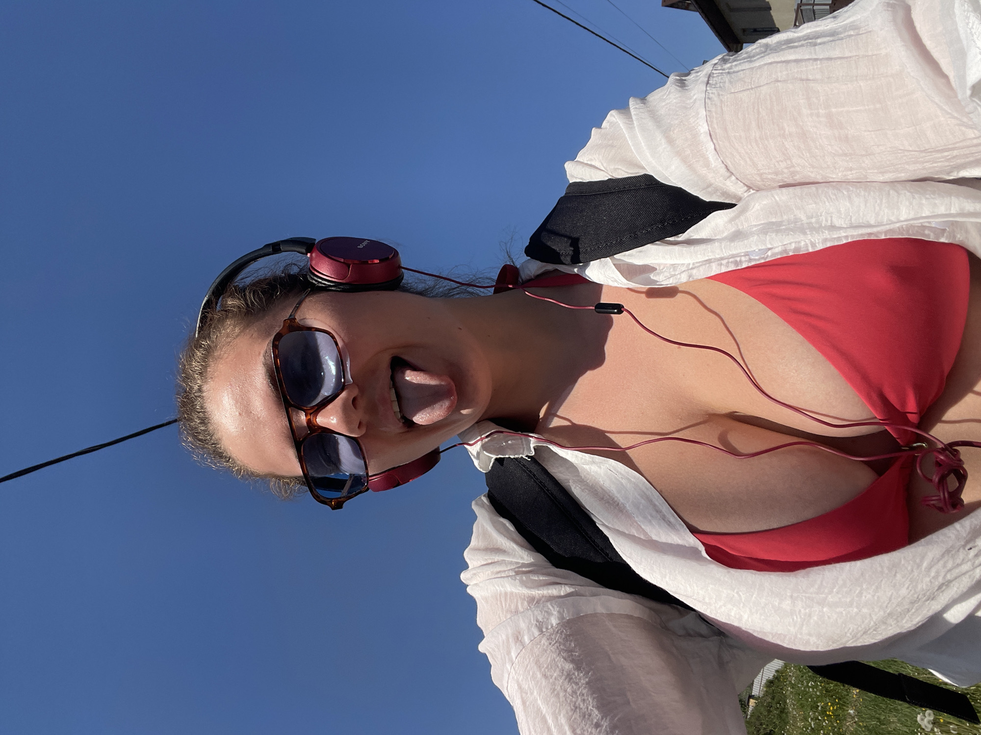 Woman poses playfully for photo in Molokovo, Russia