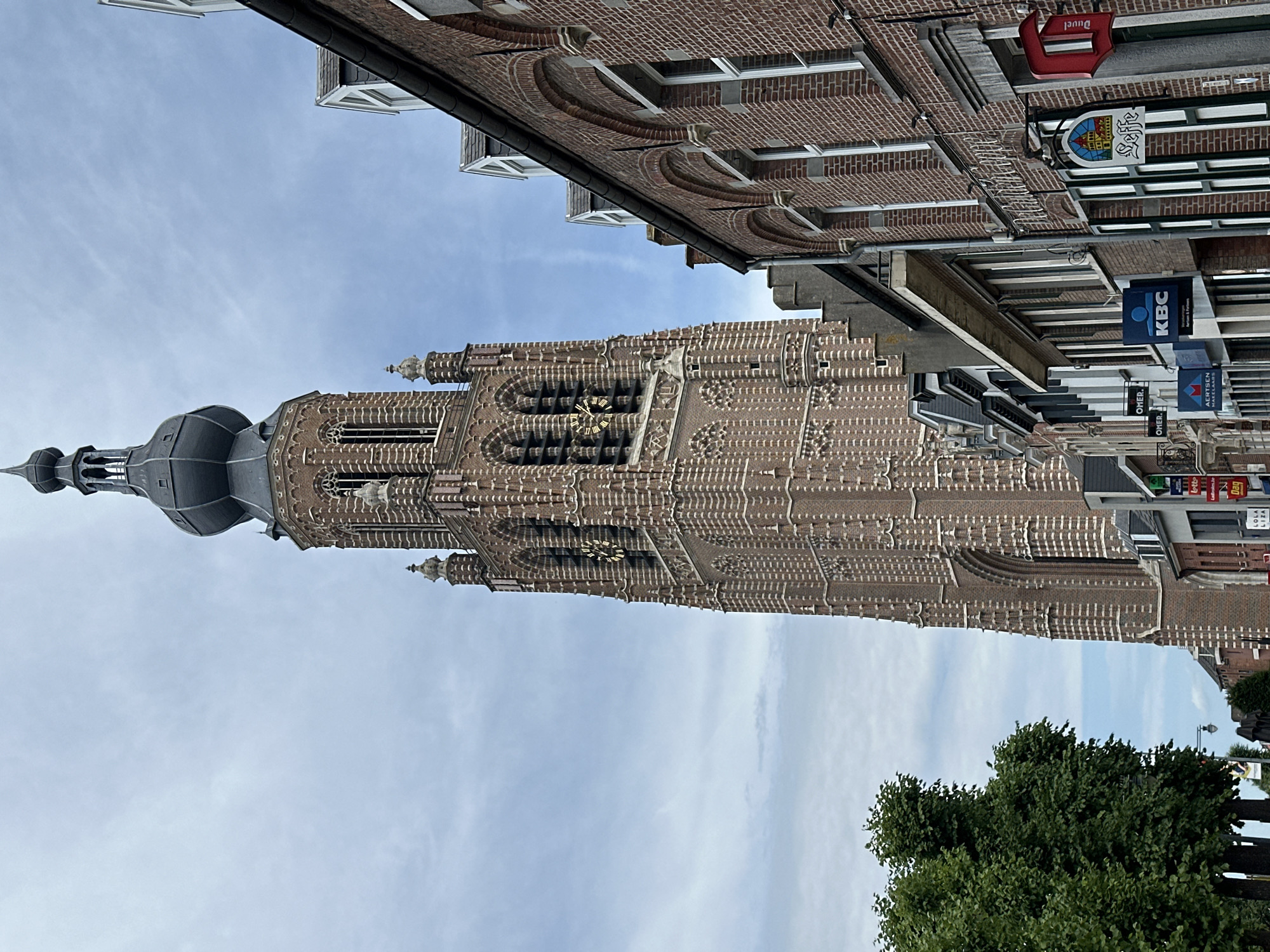 Gothic tower of Our Lady's Church rises over Hoogstraten