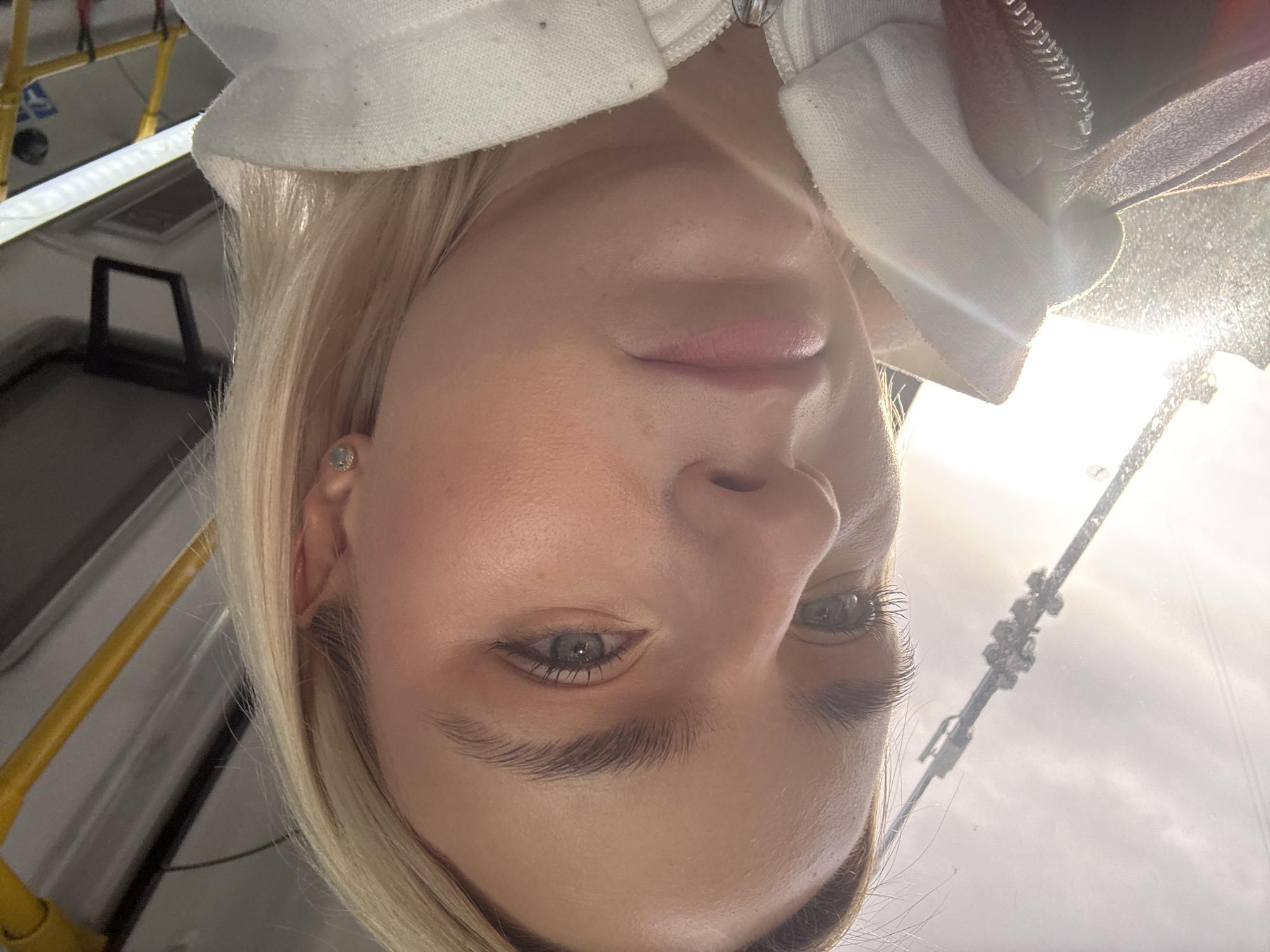 Woman takes selfies during early morning bus ride in Russia
