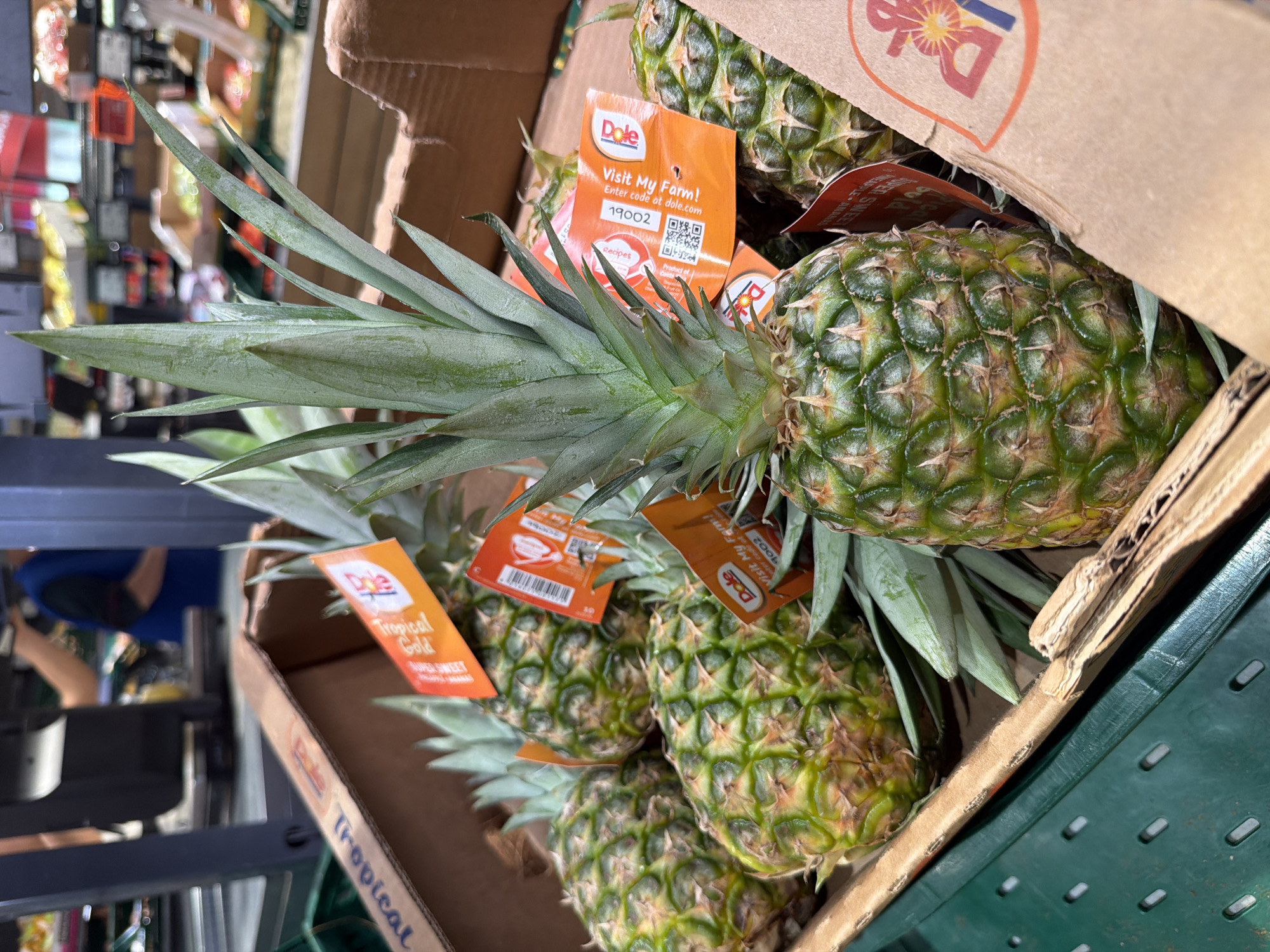 Dole pineapples displayed at Sofia grocery store