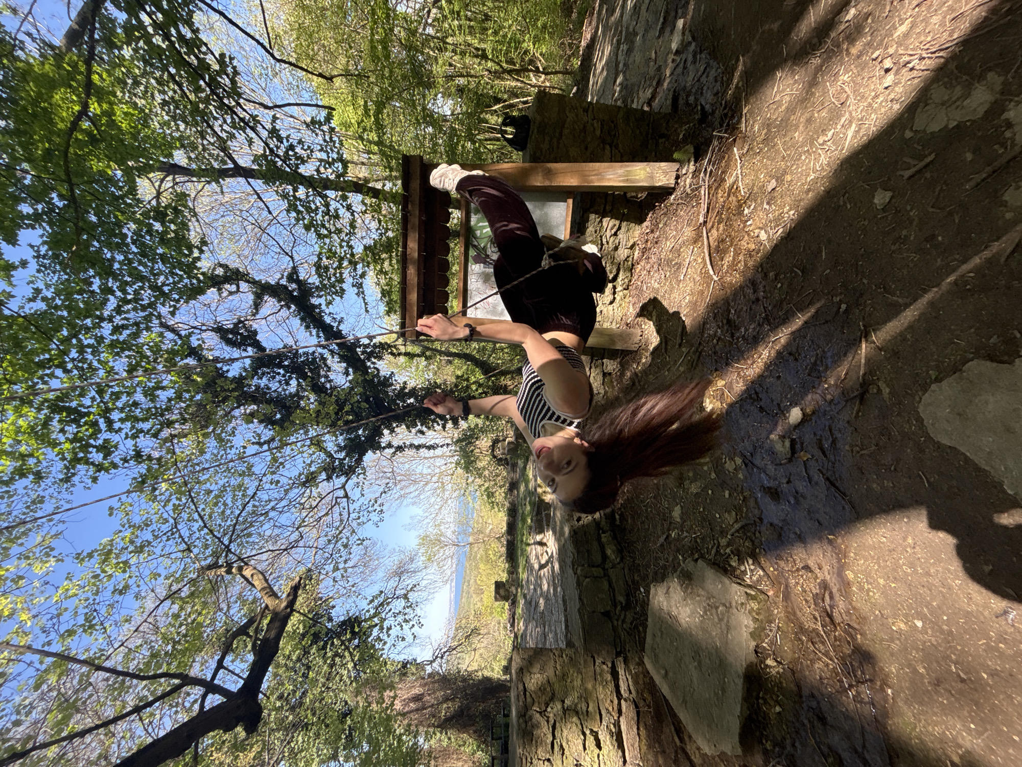 Visitors enjoy rope swing recreation in Varna woodland park